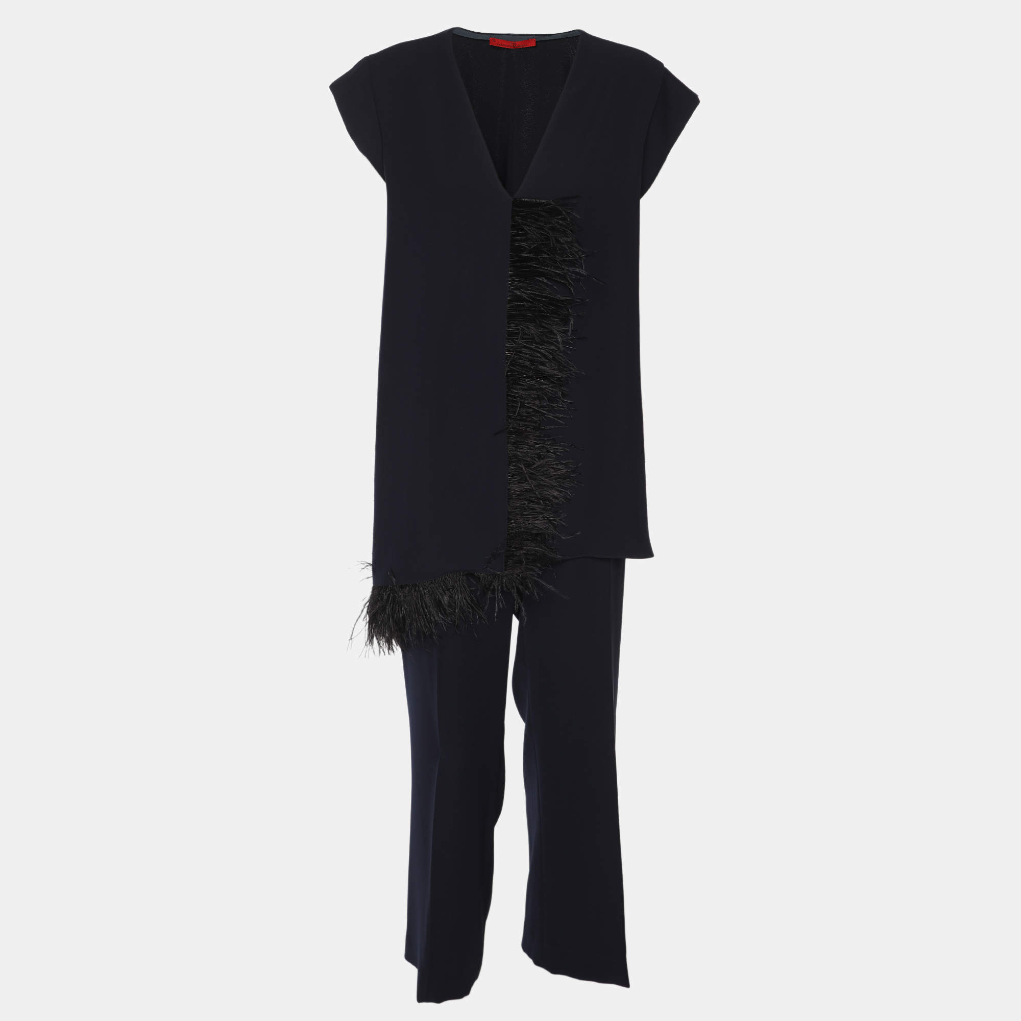 Pre Owned CH Carolina Herrera Navy Blue Crepe Pant Suit M