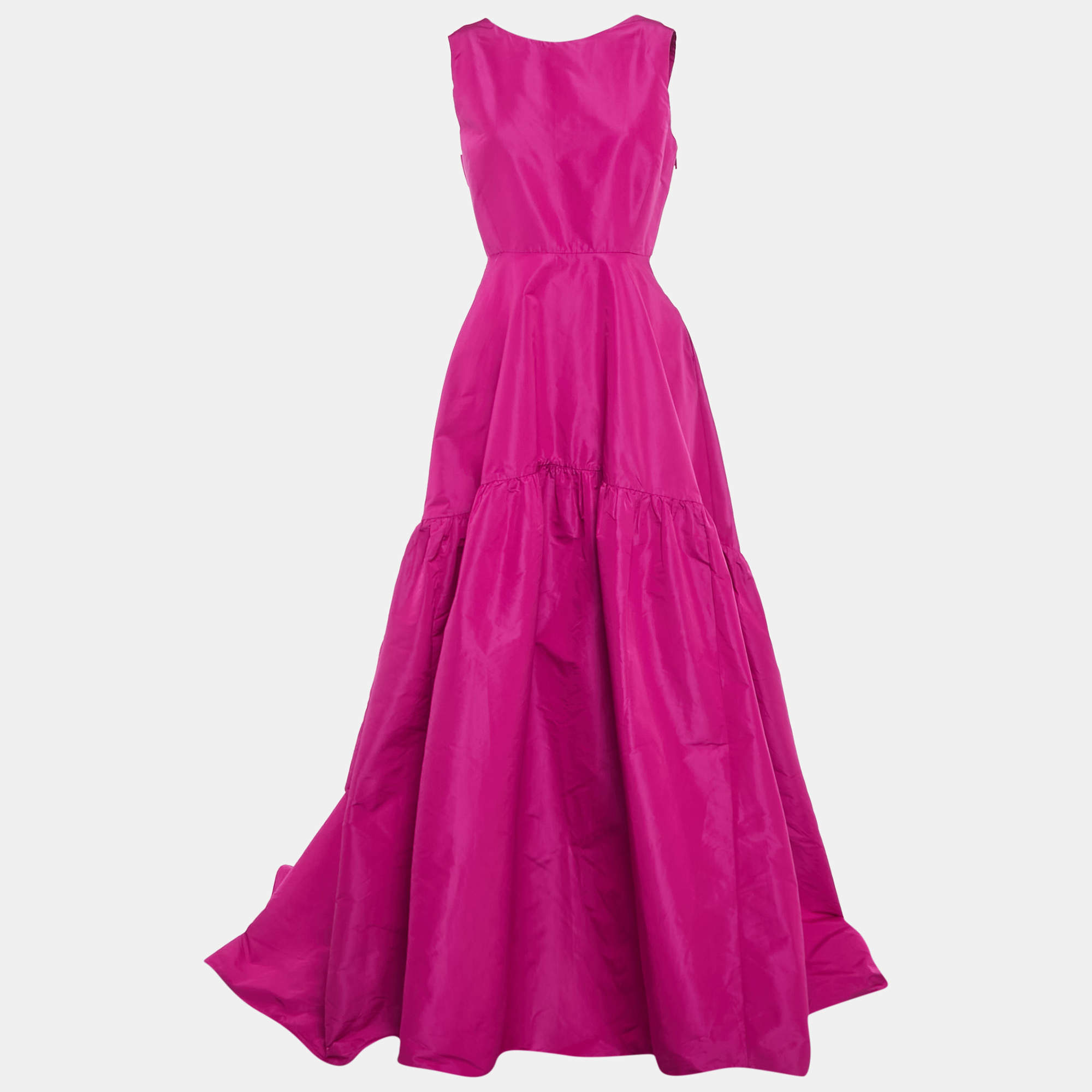 Pre Owned CH Carolina Herrera Magenta Taffeta Bow Tie Detail Asymmetric Hem Gown L