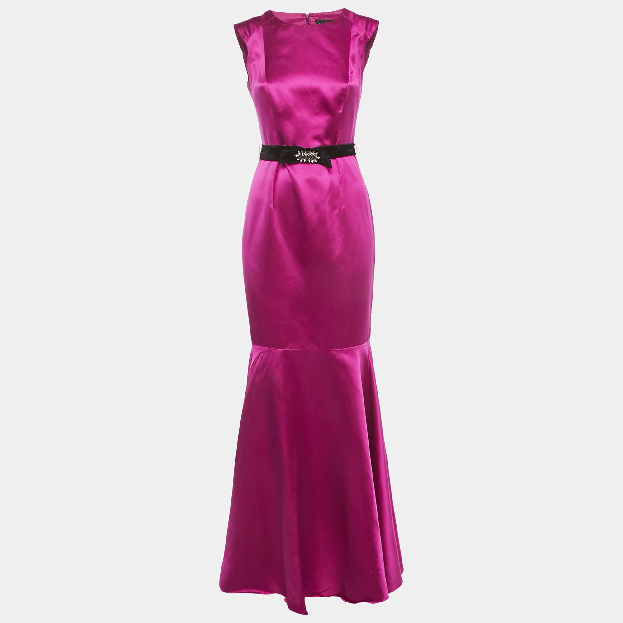 Pre Owned CH Carolina Herrera Pink Silk Belted Sleeveless High-Low Gown S
