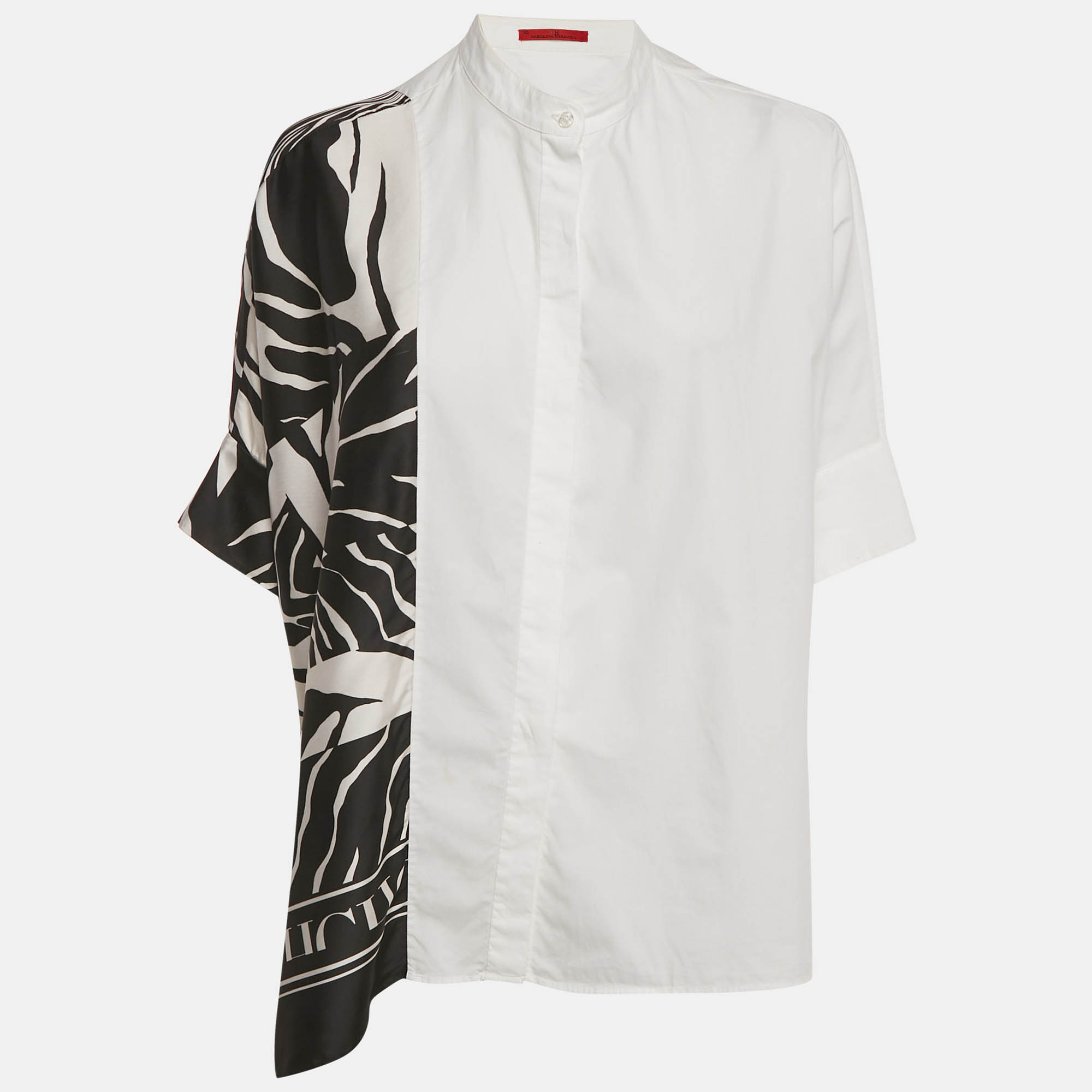 Pre Owned CH Carolina Herrera White Printed Cotton and Crepe Loose Fit Shirt XS