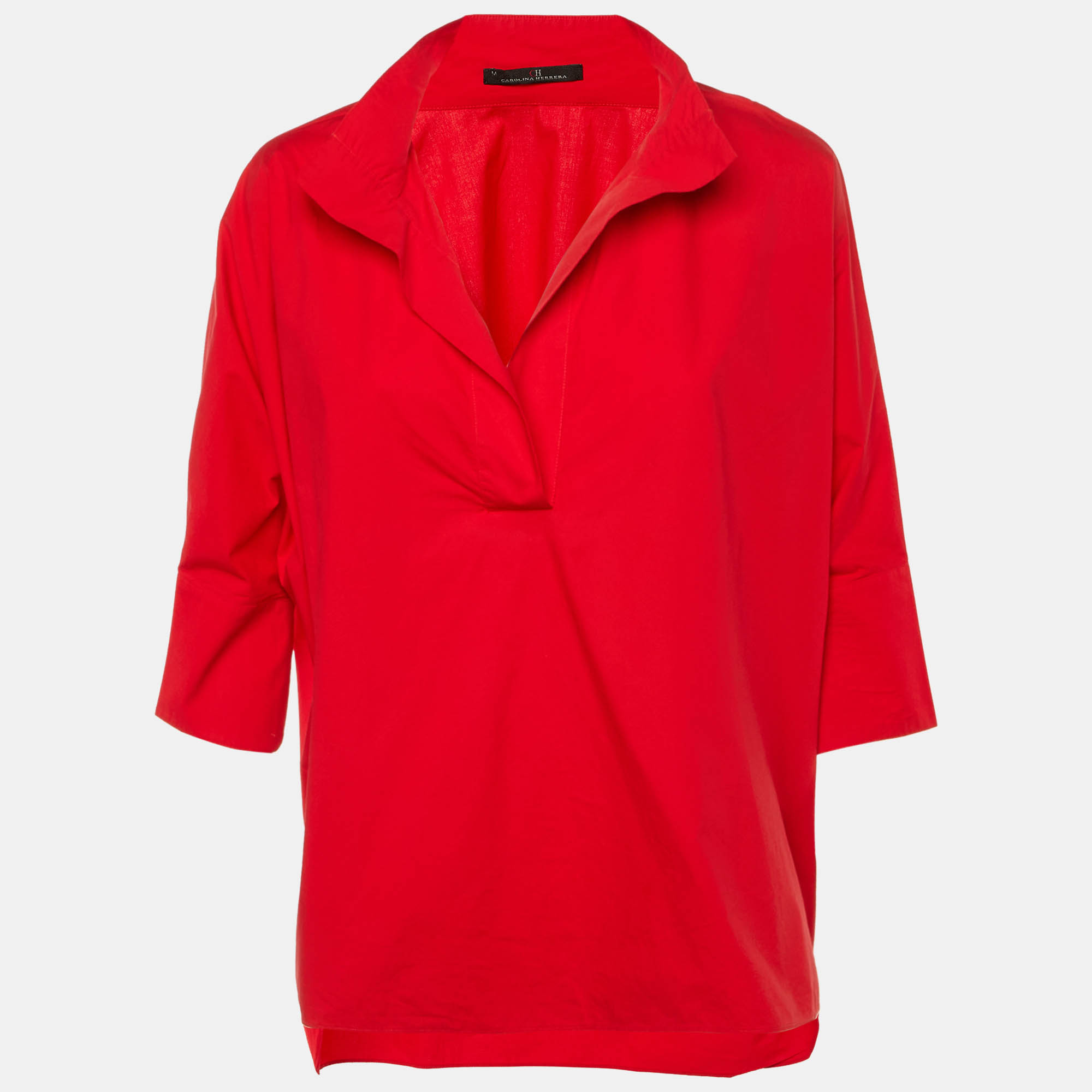 Pre Owned CH Carolina Herrera Red Cotton Oversized Blouse M