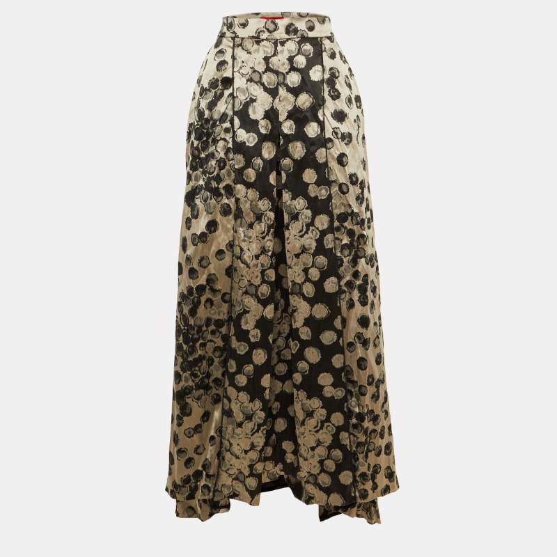Pre Owned CH Carolina Herrera Black /Beige Jacquard High Low Maxi Skirt M