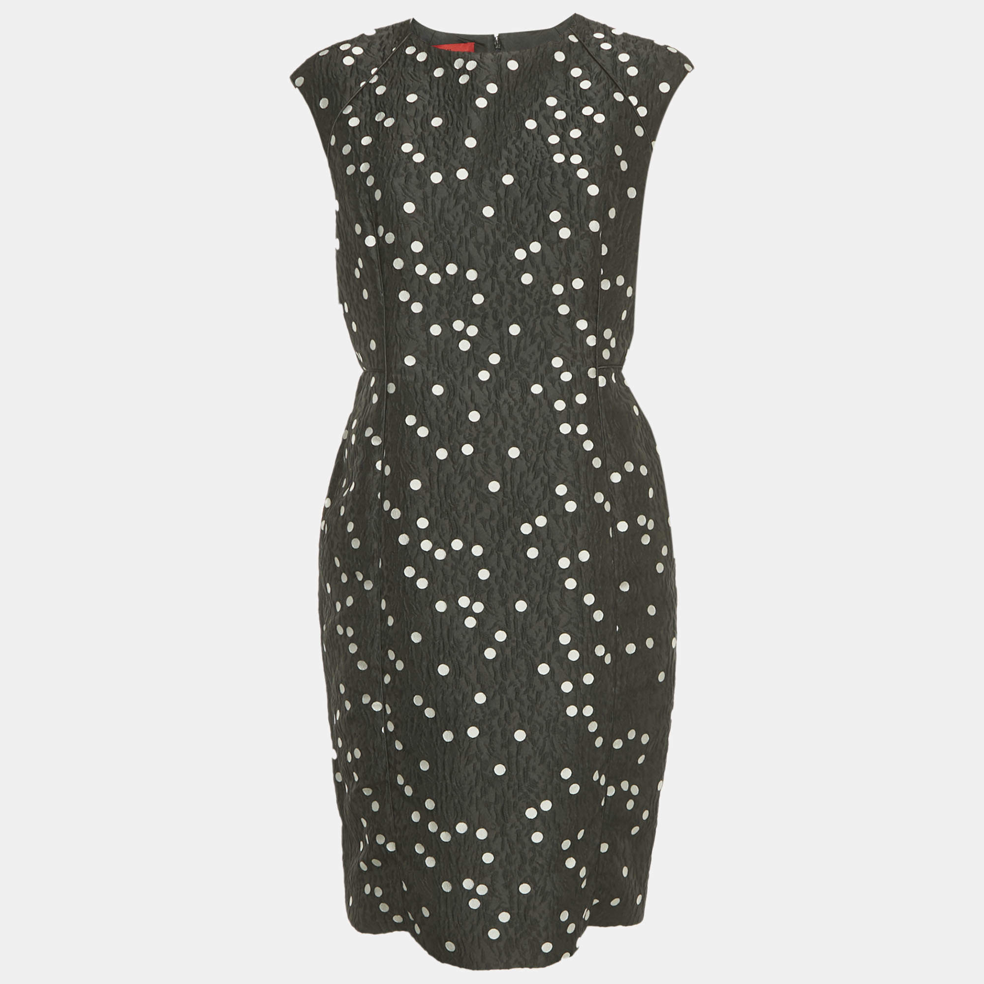 Pre Owned CH Carolina Herrera Black Polka Dot Jacquard Short Dress M