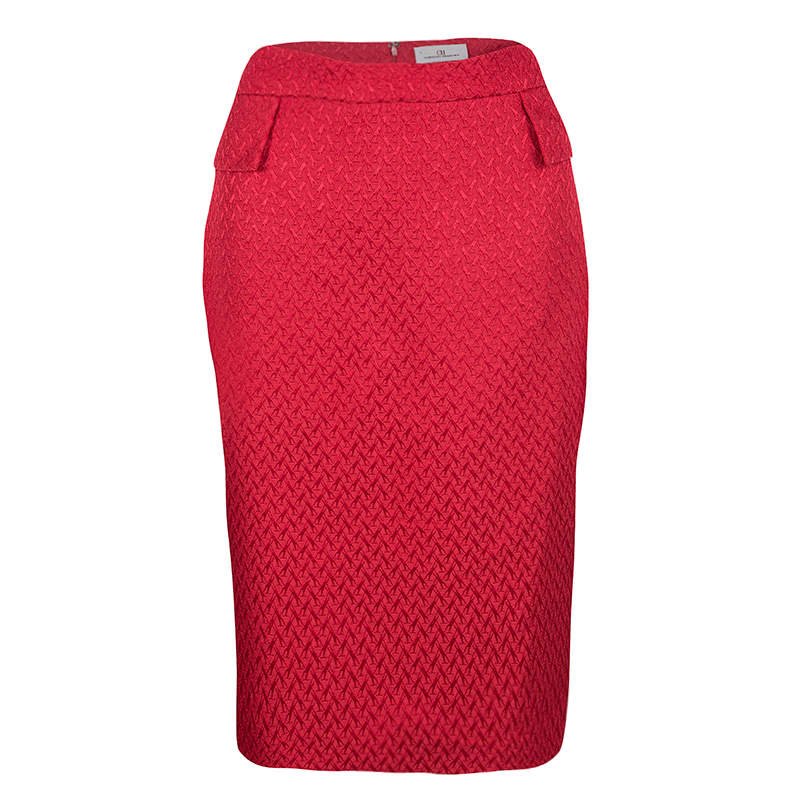 مملوكة مسبقًا CH Carolina Herrera Red Textured Pencil Skirt M