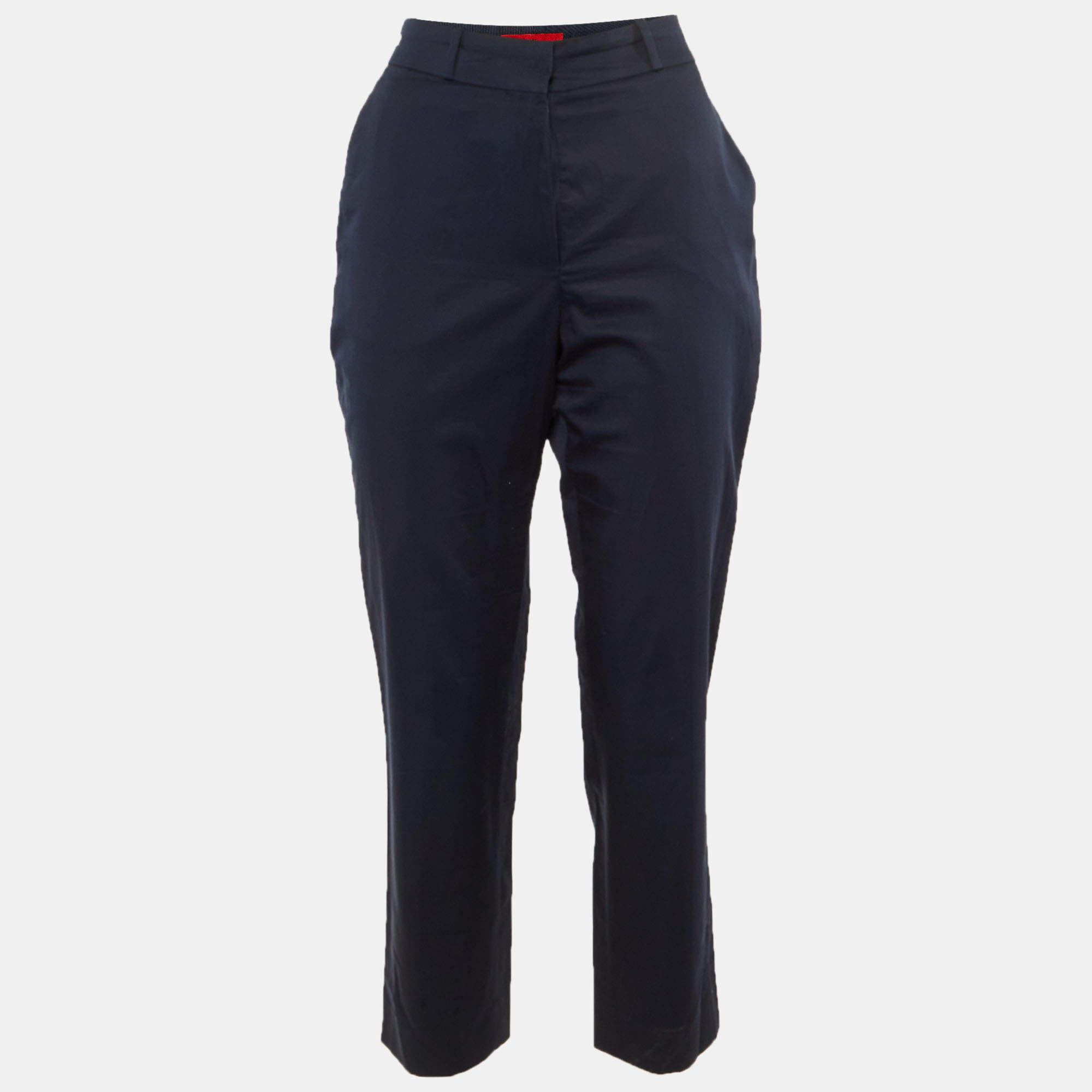Pre Owned CH Carolina Herrera Navy Blue Cotton Trousers S