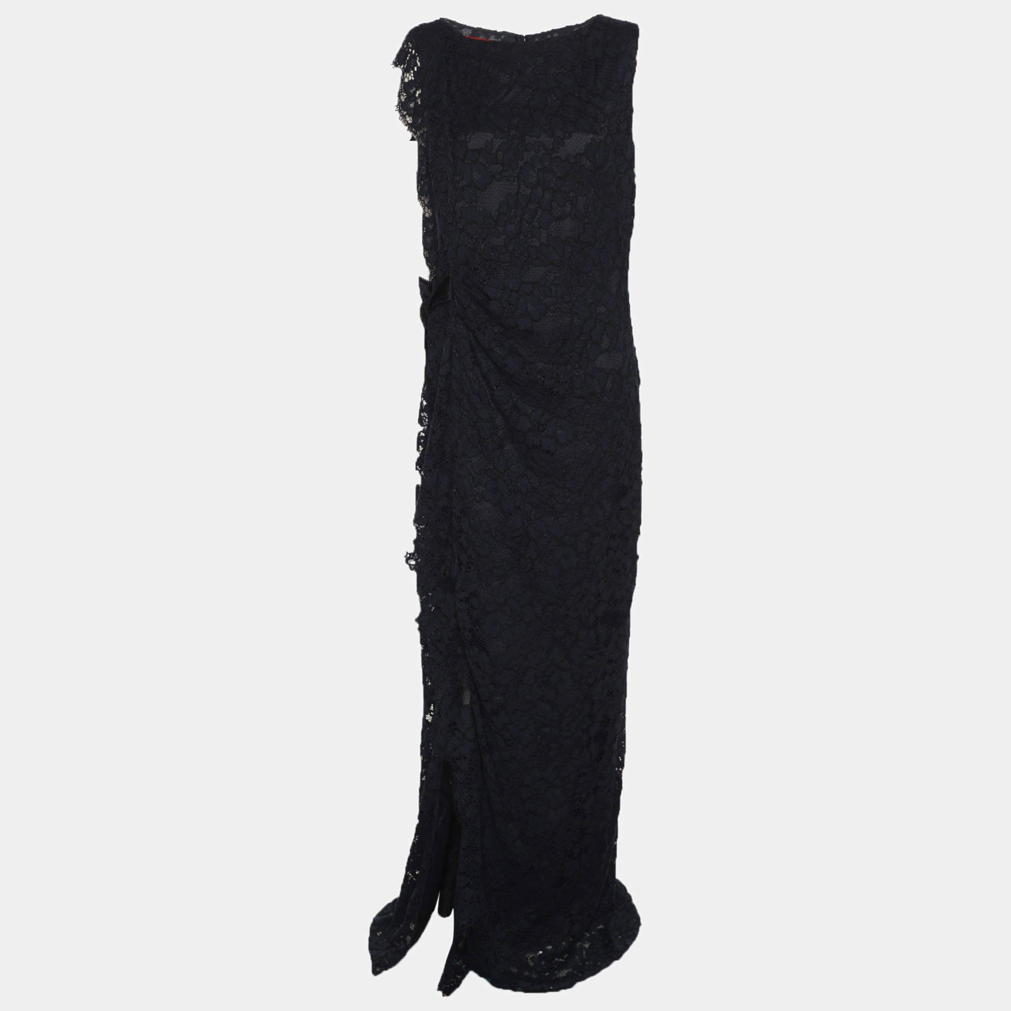 مملوكة مسبقًا CH Carolina Herrera Navy Blue Lace Sleeveless Maxi Dress L