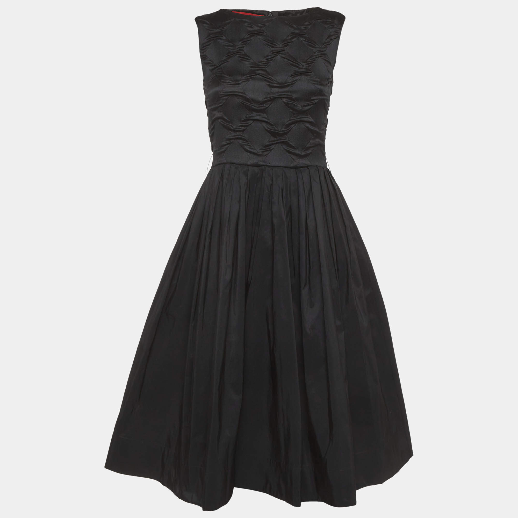 Pre Owned CH Carolina Herrera Black Textured Cotton and Crepe Midi Dress S