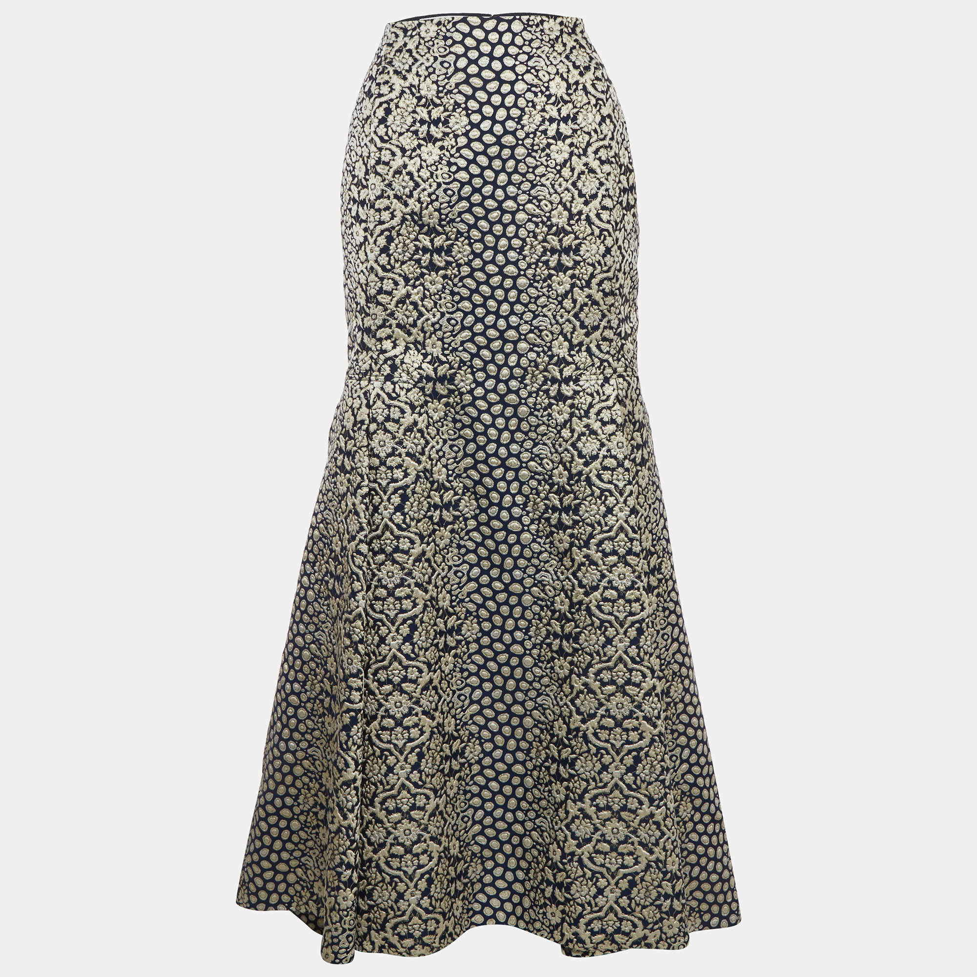 Pre Owned تنورة سي أتش كارولينا هيريرا جاكار ماكسي كحلي مقاس متوسط