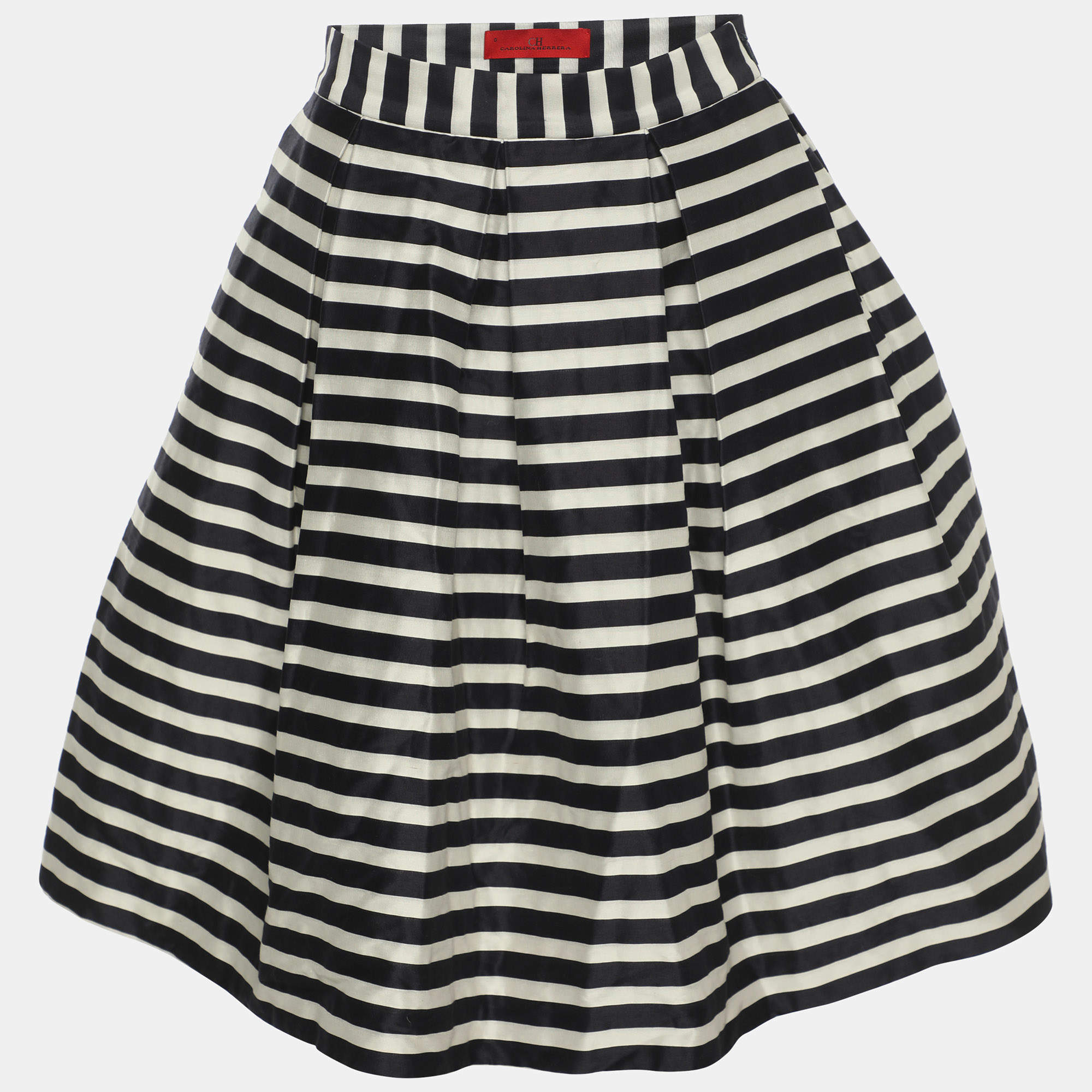 مملوكة مسبقًا CH Carolina Herrera White/Navy Blue Stripe Silk Blend Pleated Midi Skirt S