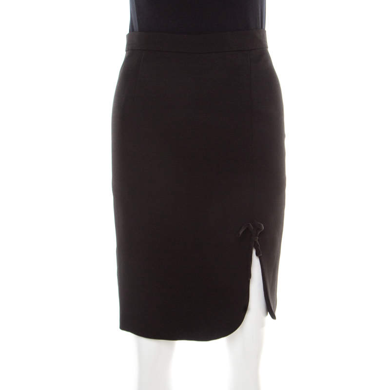 Pre Owned CH Carolina Herrera Black Textured Slit Detail Pencil Skirt S