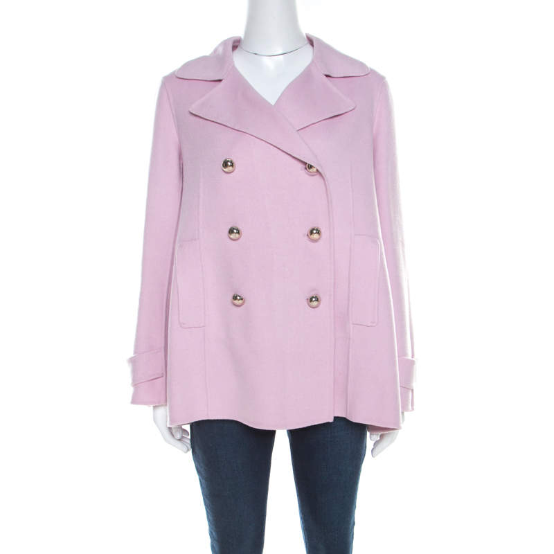 Pre Owned CH Carolina Herrera Dusty Pink Wool Double Breasted Coat S