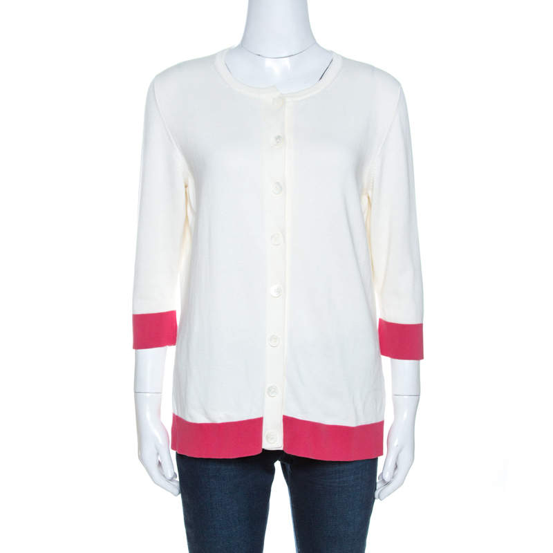 CH Carolina Herrera Bicolor Knit Button Front Cardigan L