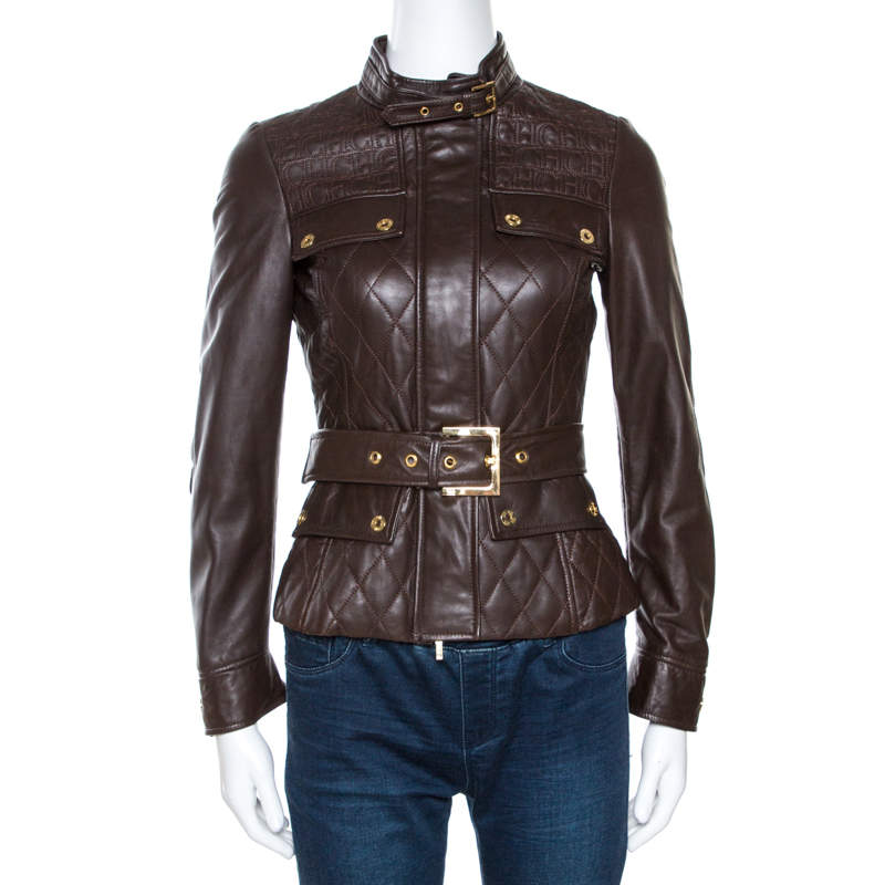 CH Carolina Herrera Brown Leather Belted Jacket XS