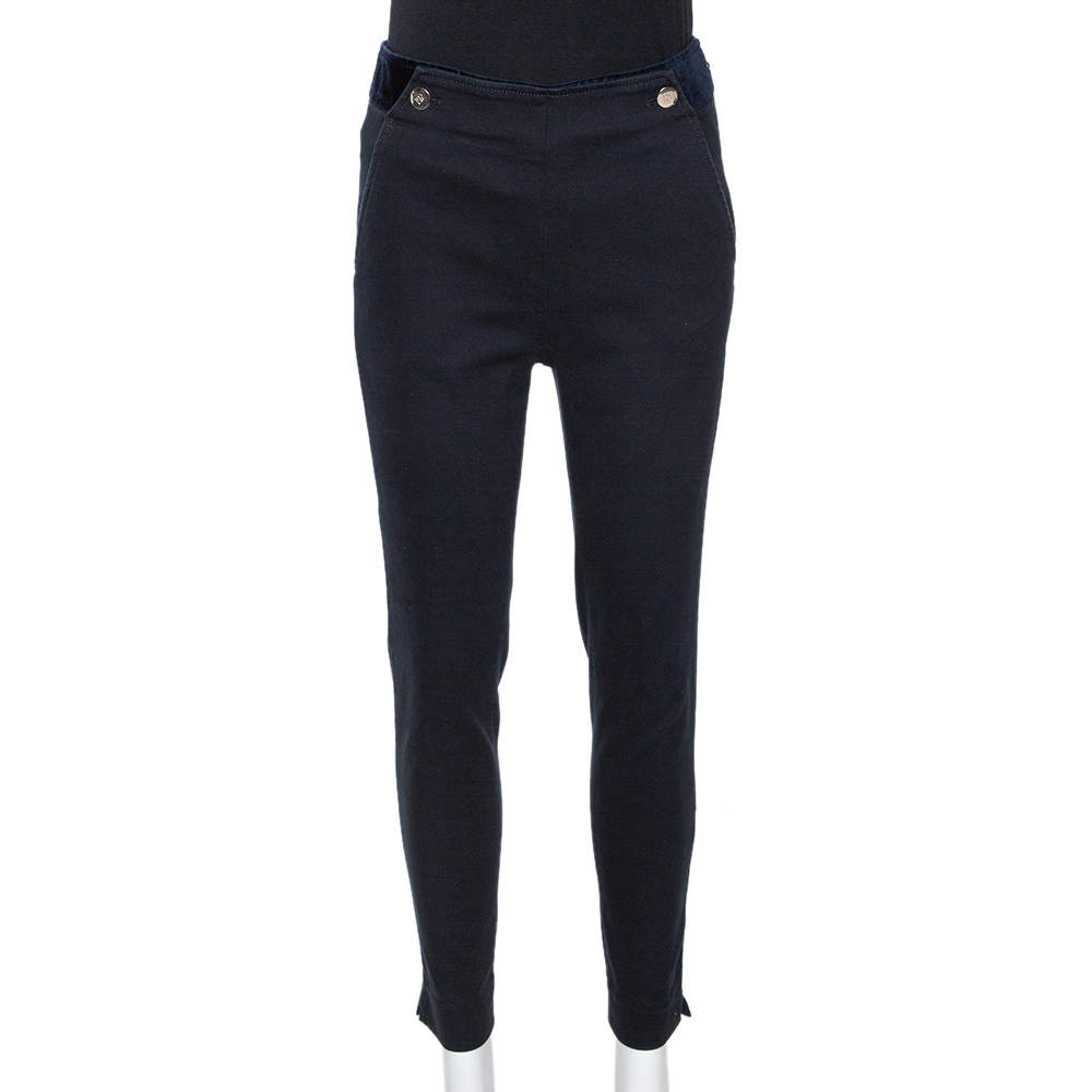 CH Carolina Herrera Navy Blue Cotton Tapered Pants S