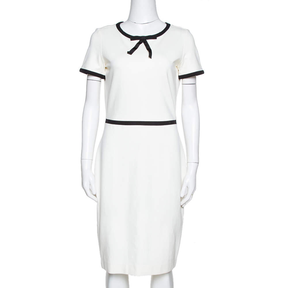 مملوكة مسبقًا CH Carolina Herrera Off White Jersey Bow Detail Sheath Dress S