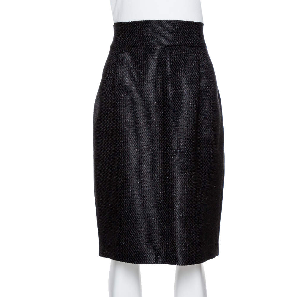 مملوكة مسبقًا CH Carolina Herrera Black Lurex Cotton Blend Pencil Skirt L