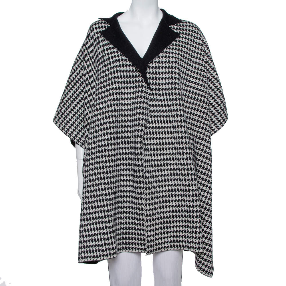 Pre Owned CH Carolina Herrera Monochrome Wool & Silk Houndstooth Cape Jacket M