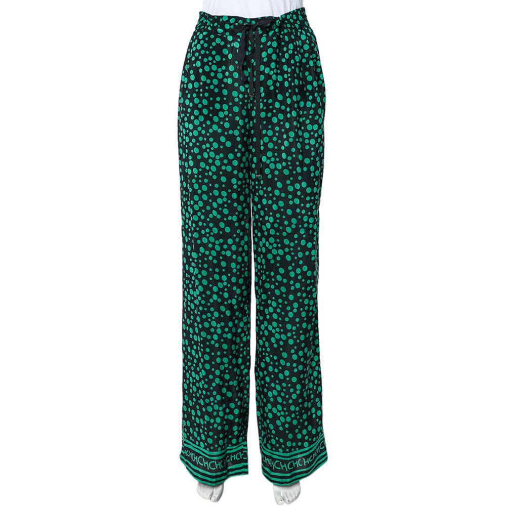 Pre Owned بنطلون سي إتش كارولينا هيريرا بالازو حرير نمط منقط أسود مقاس صغير - سمول