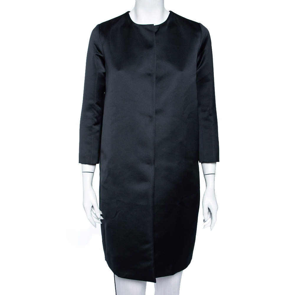 Pre Owned CH Carolina Herrera Midnight Blue Sateen Button Front Coat XS