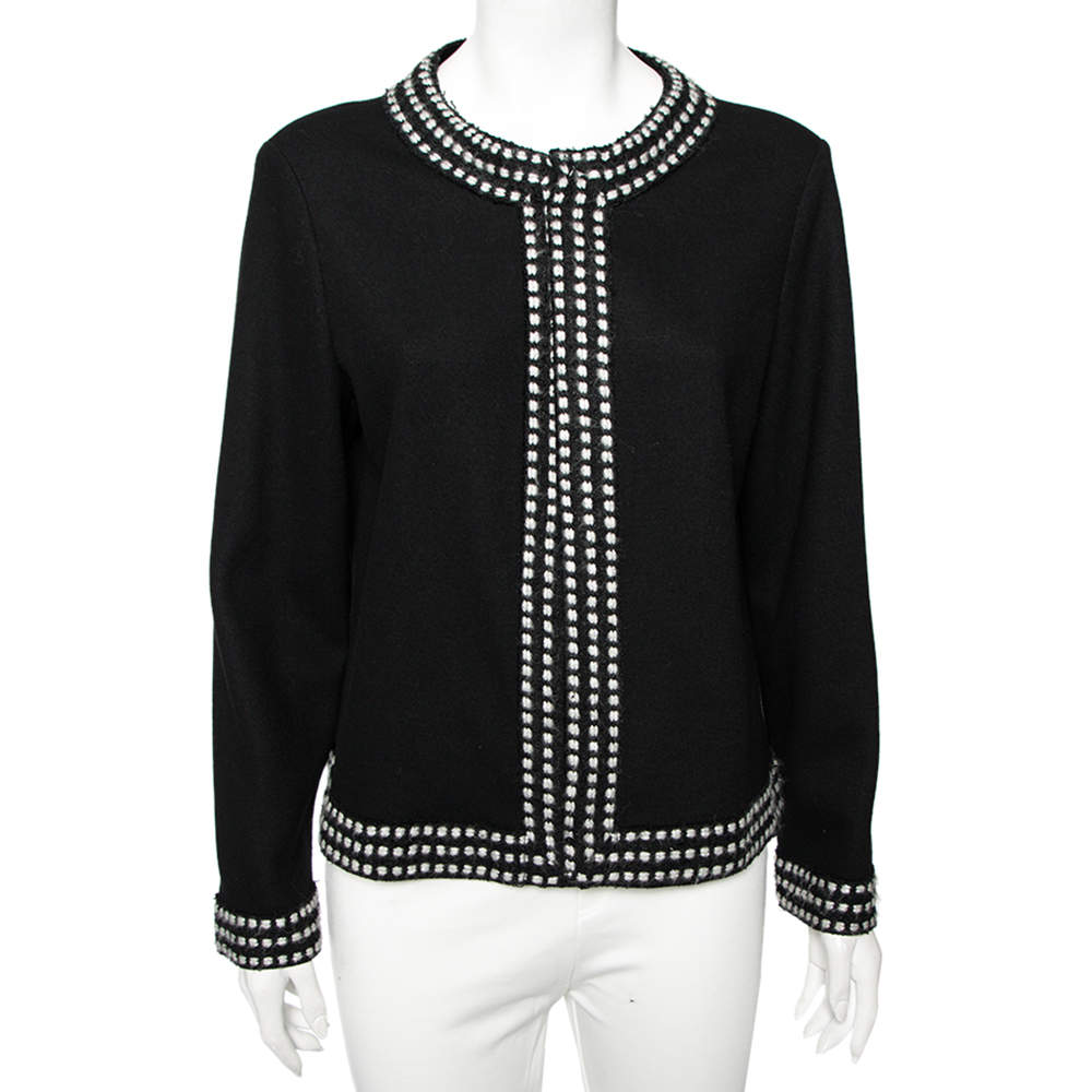 Pre Owned CH Carolina Herrera Black Wool Boucle Trim Detail Open Front Jacket XL