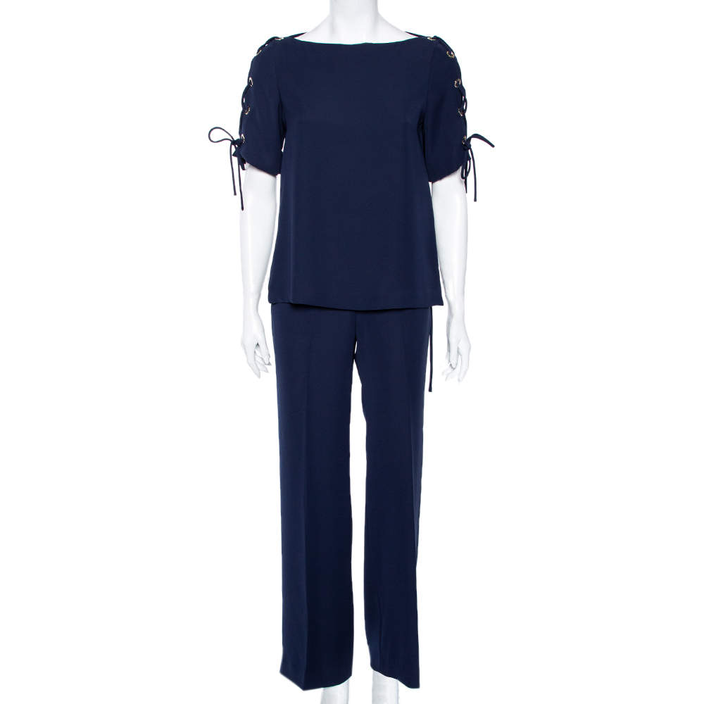 CH Carolina Herrera Navy Blue Crepe Tie-Up Detailed Suit Set M