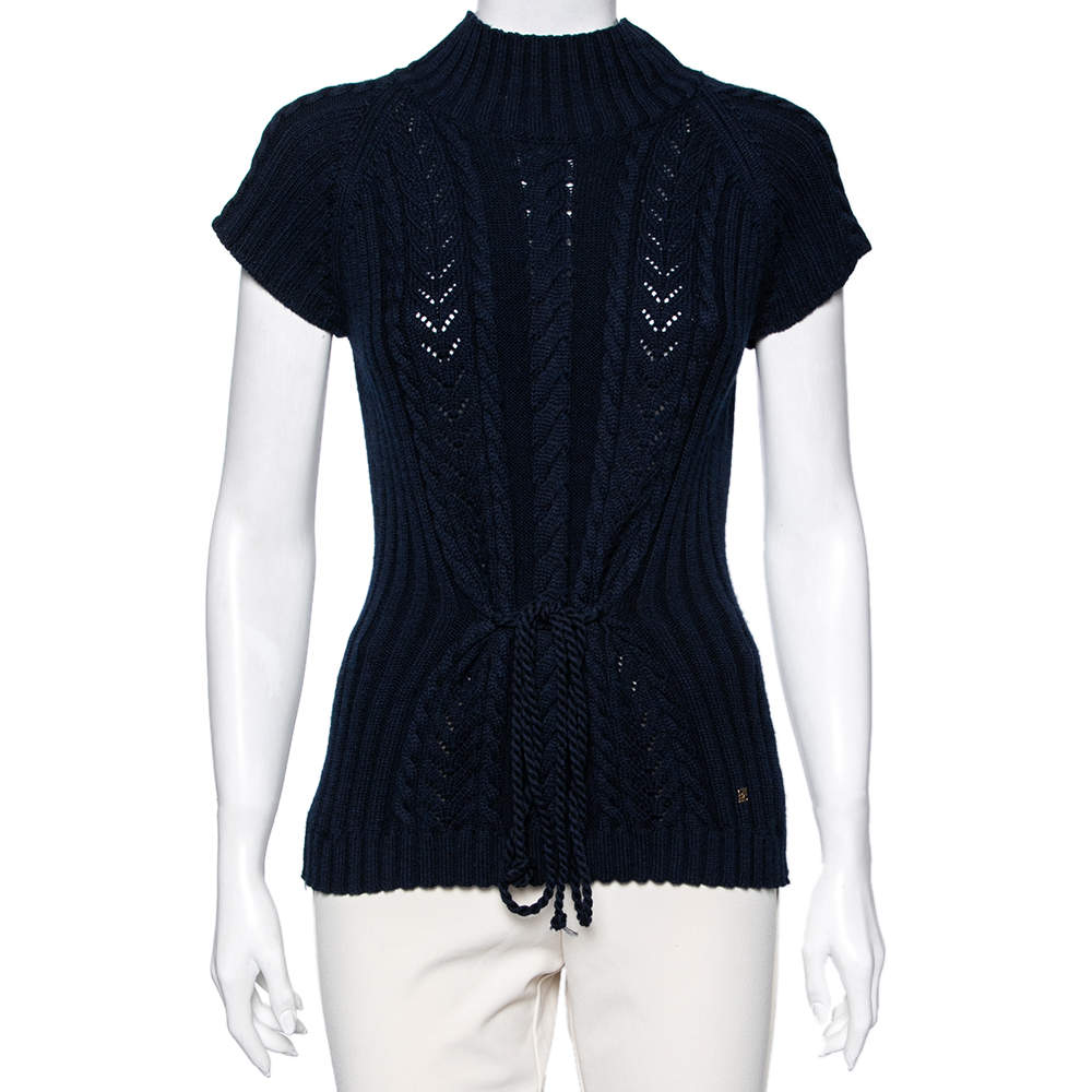 Pre Owned بلوفر كارولينا هيريرا صوف تريكو رصاصي رقبة مرتفعة بلا أكمام مقاس كبير - لارج 