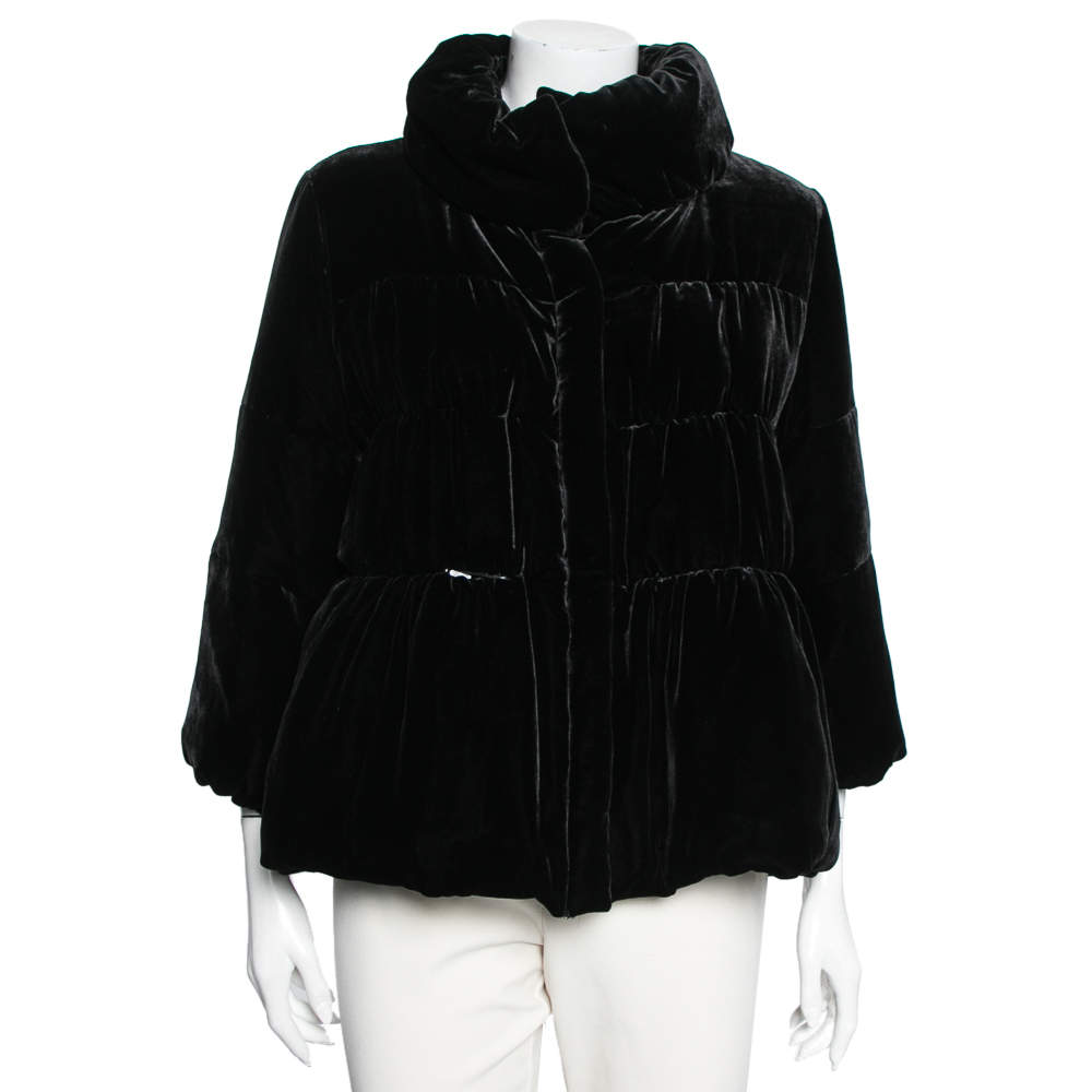 Pre Owned جاكيت سي أتش كارولينا هيريرا قطيفة مبطن أسود أزراء أمامية مقاس متوسط