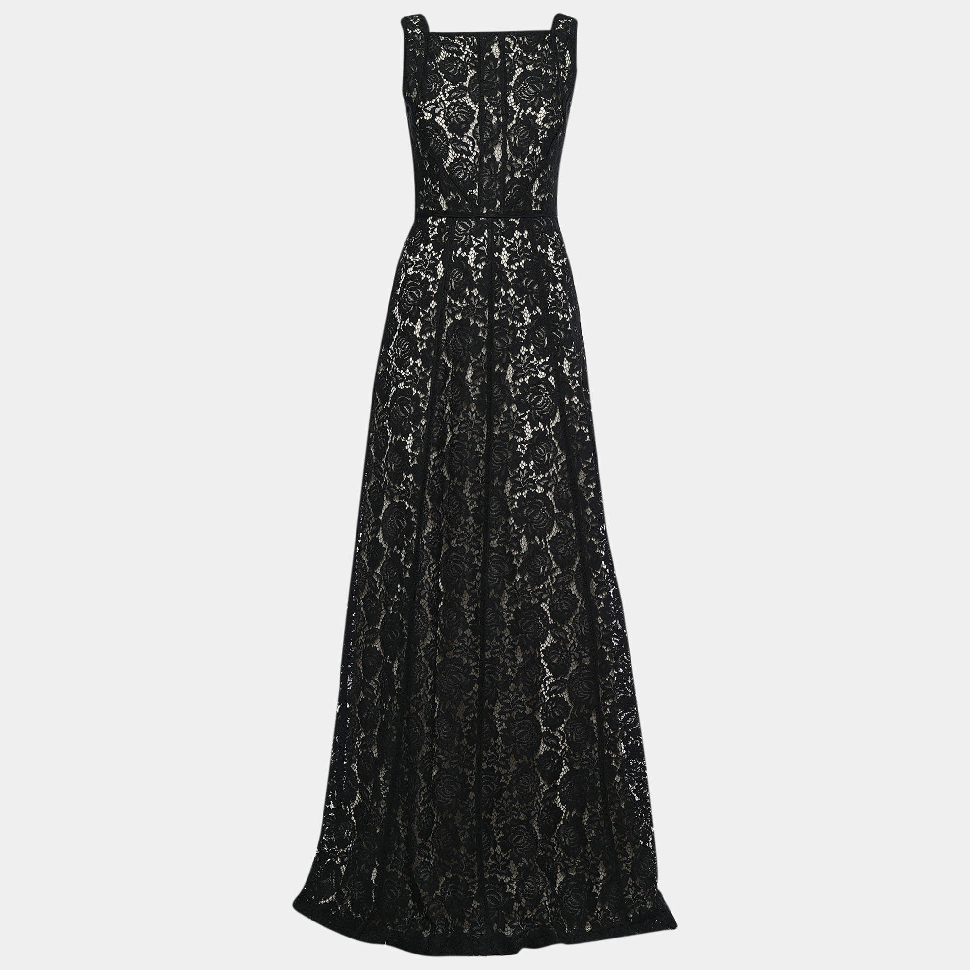 Pre Owned CH Carolina Herrera Black Lace Sleeveless Gown S