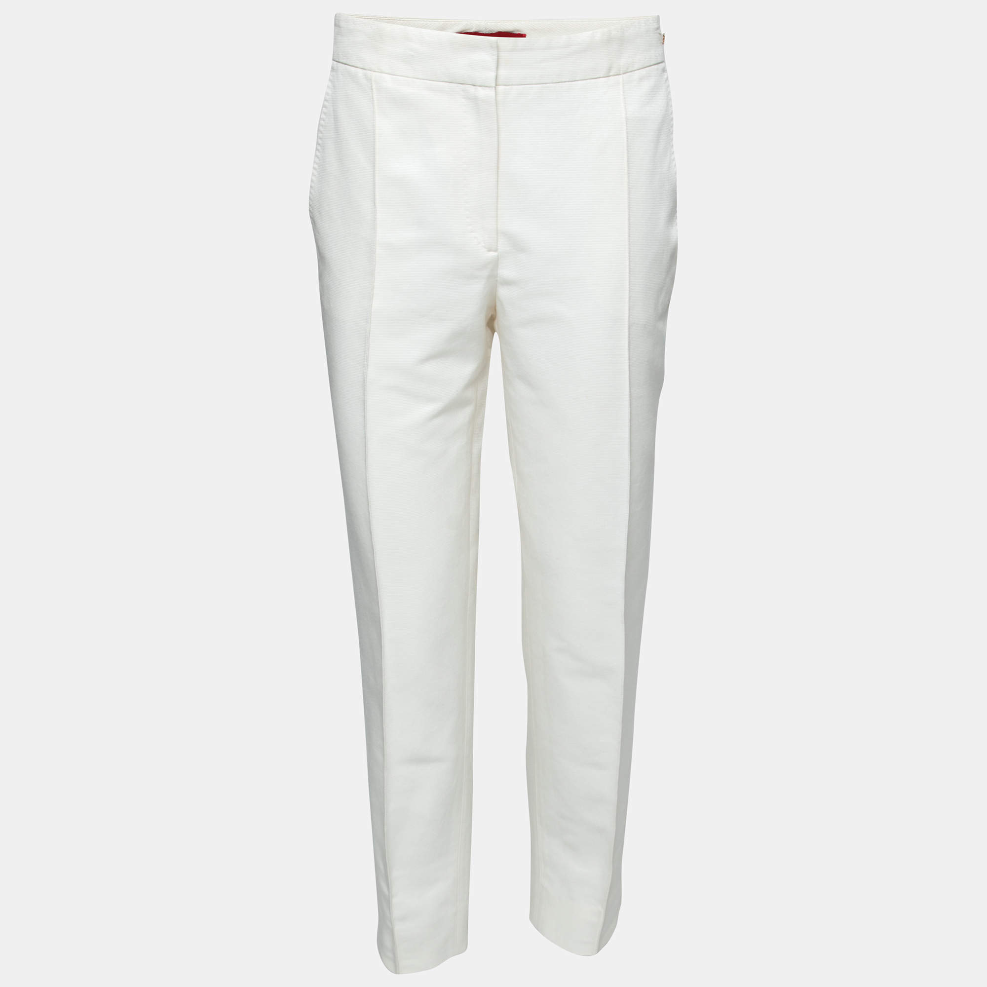 CH Carolina Herrera Off White Textured Cotton Cropped Pants M