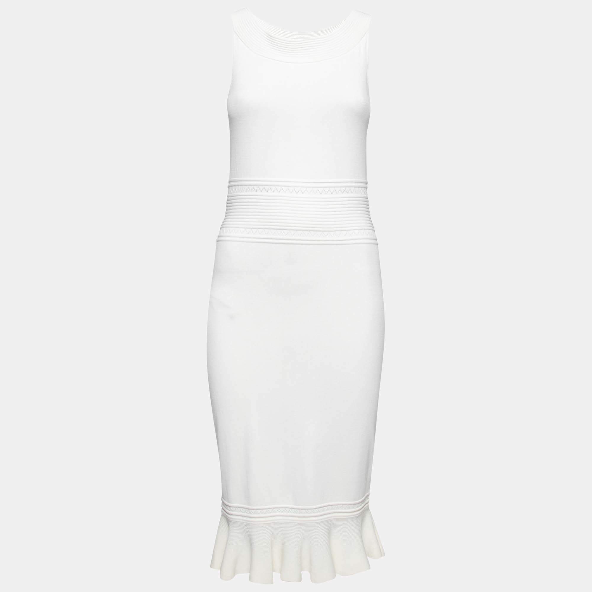مملوكة مسبقًا CH Carolina Herrera White Knit Midi Dress S