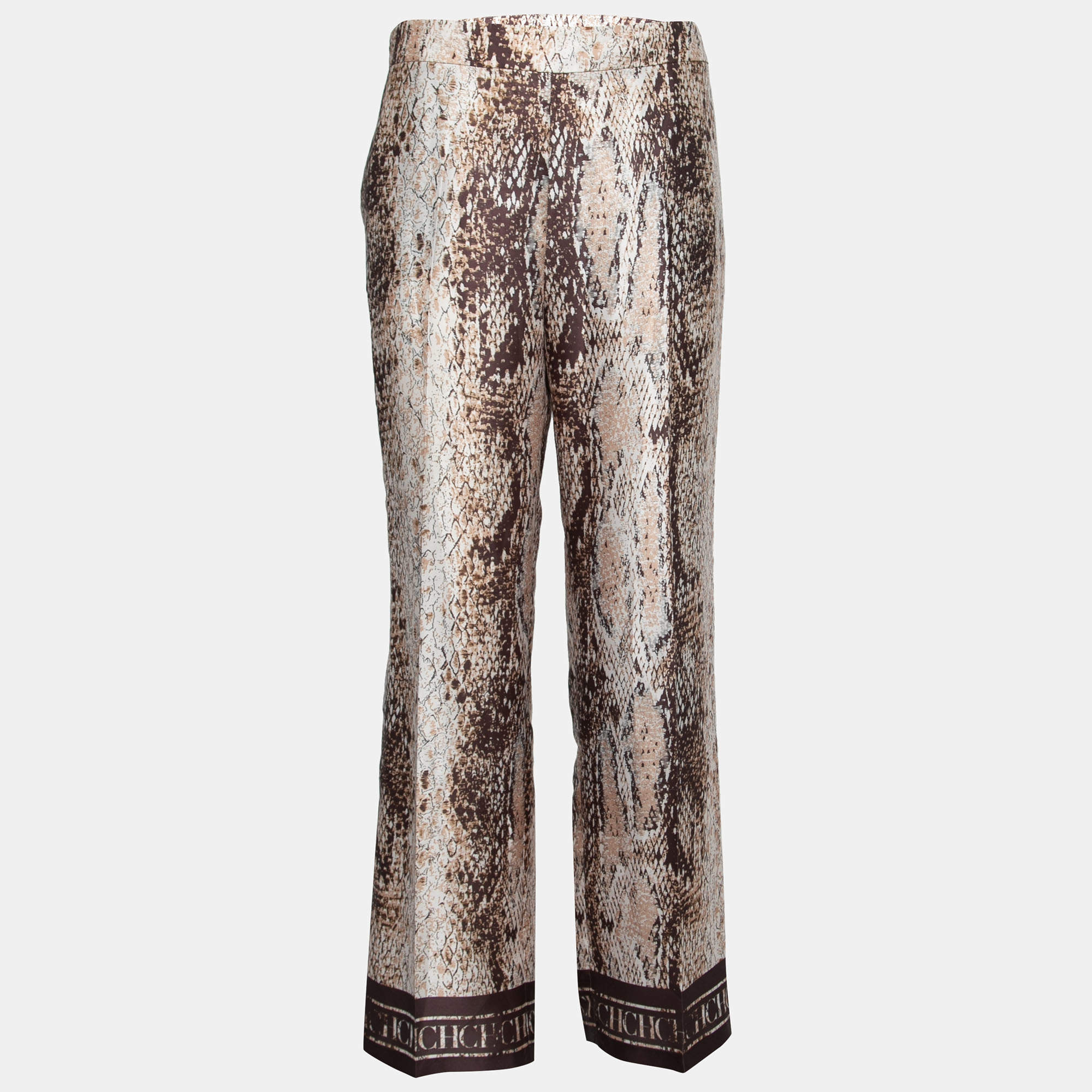 CH Carolina Herrera Brown Printed Satin Wide Leg Pants M