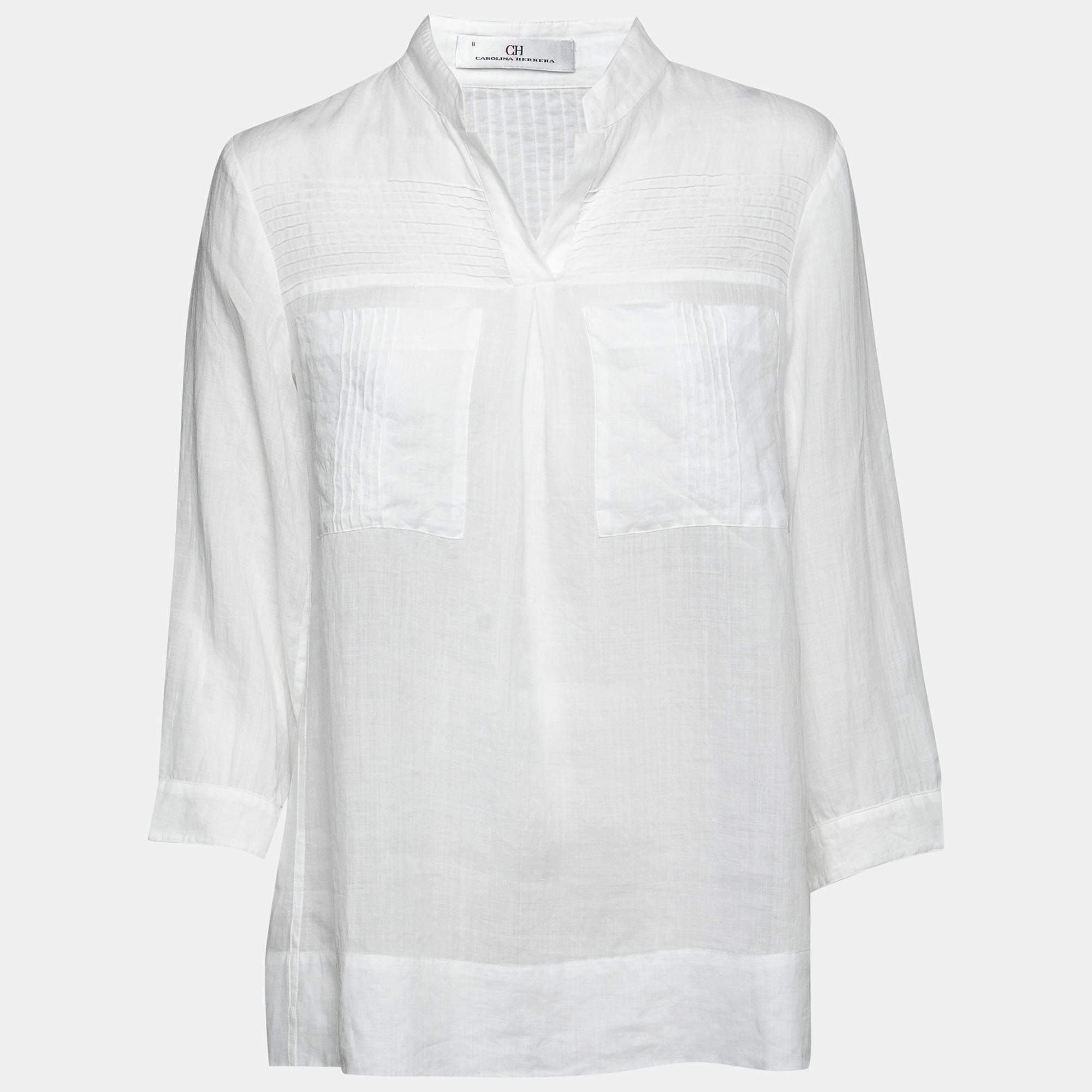 مملوكة مسبقًا CH Carolina Herrera White Ramie Pocketed Tunic M