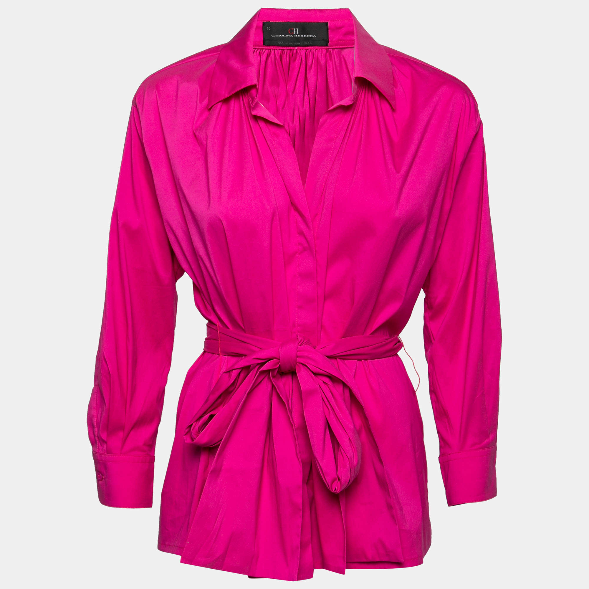 Pre Owned CH Carolina Herrera Pink Stretch Cotton Long Sleeve Blouse L