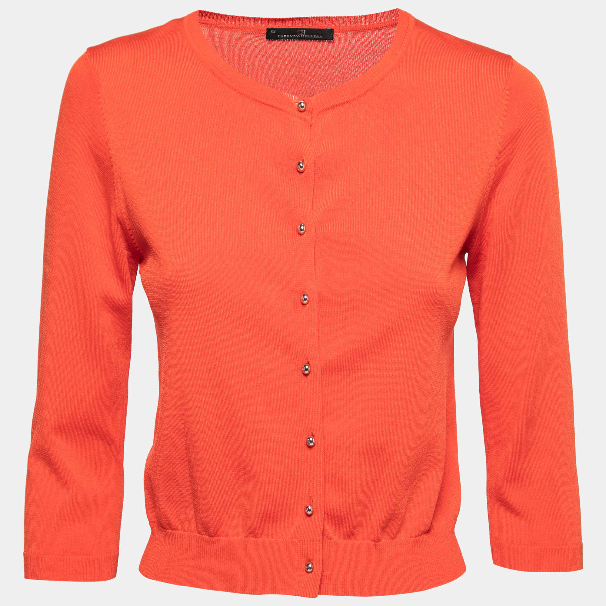 CH Carolina Herrera Orange Knit Button Front Cardigan XS