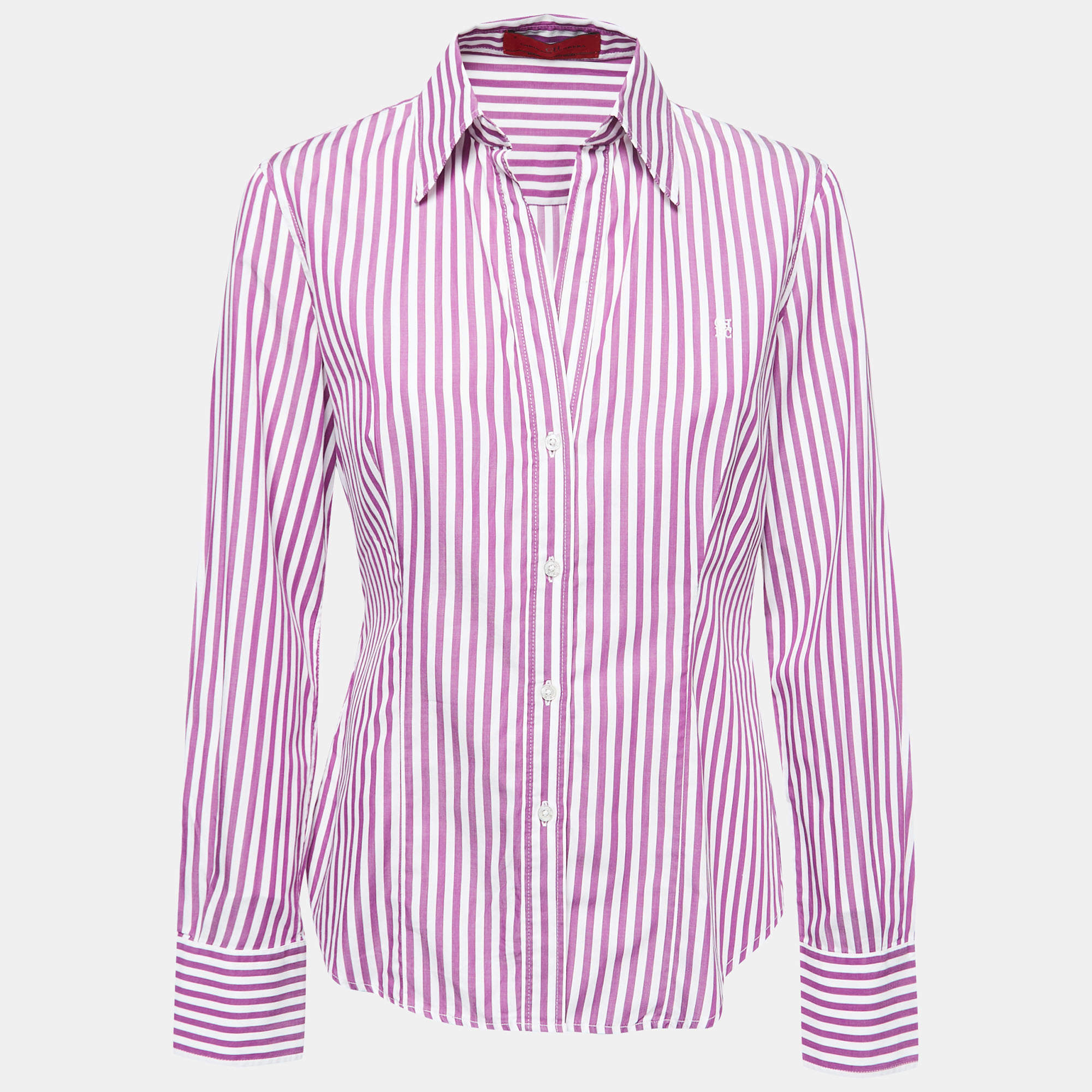 مملوكة مسبقًا CH Carolina Herrera Purple Striped Cotton Button Front Shirt M