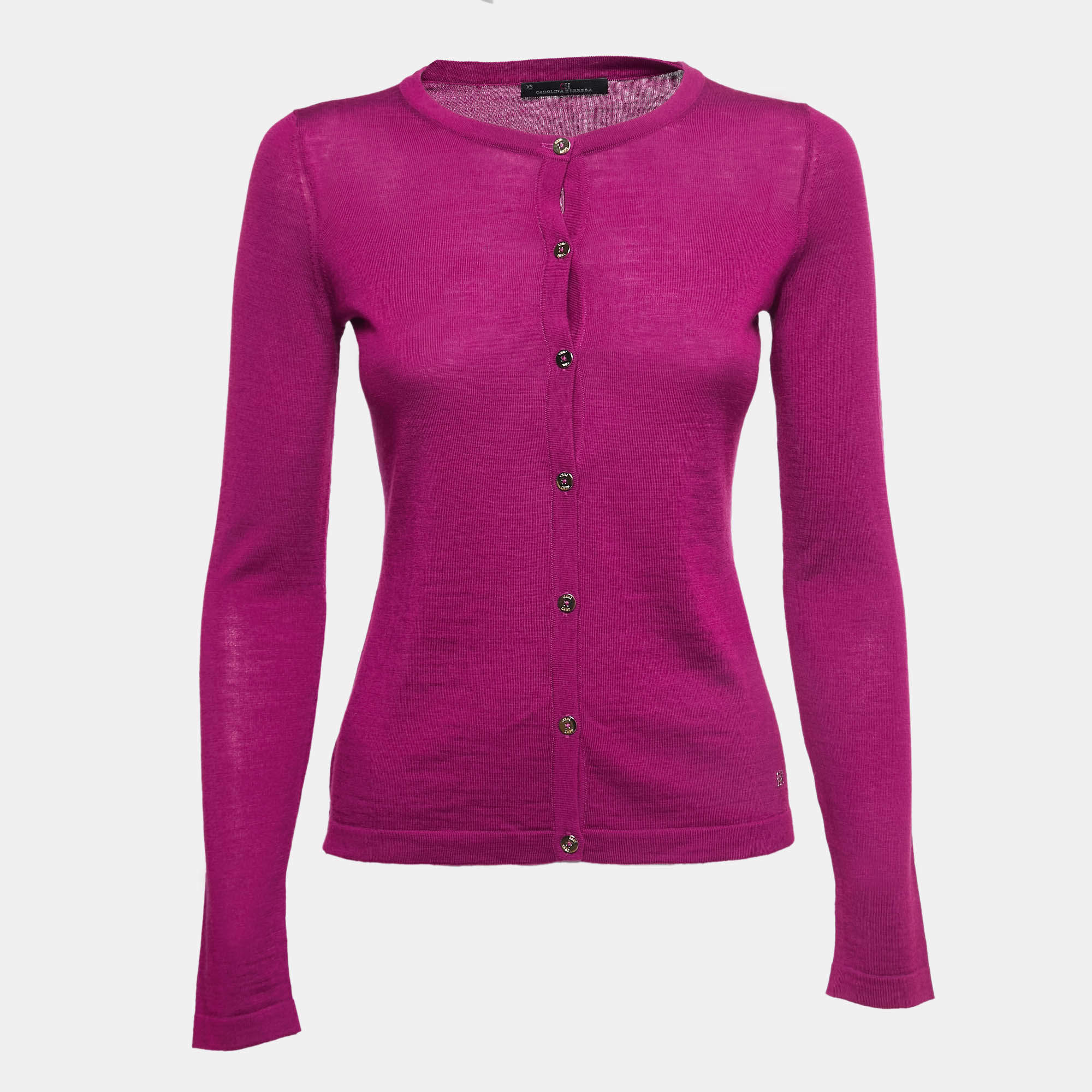 مملوكة مسبقًا CH Carolina Herrera Purple Knit Buttoned Cardigan XS