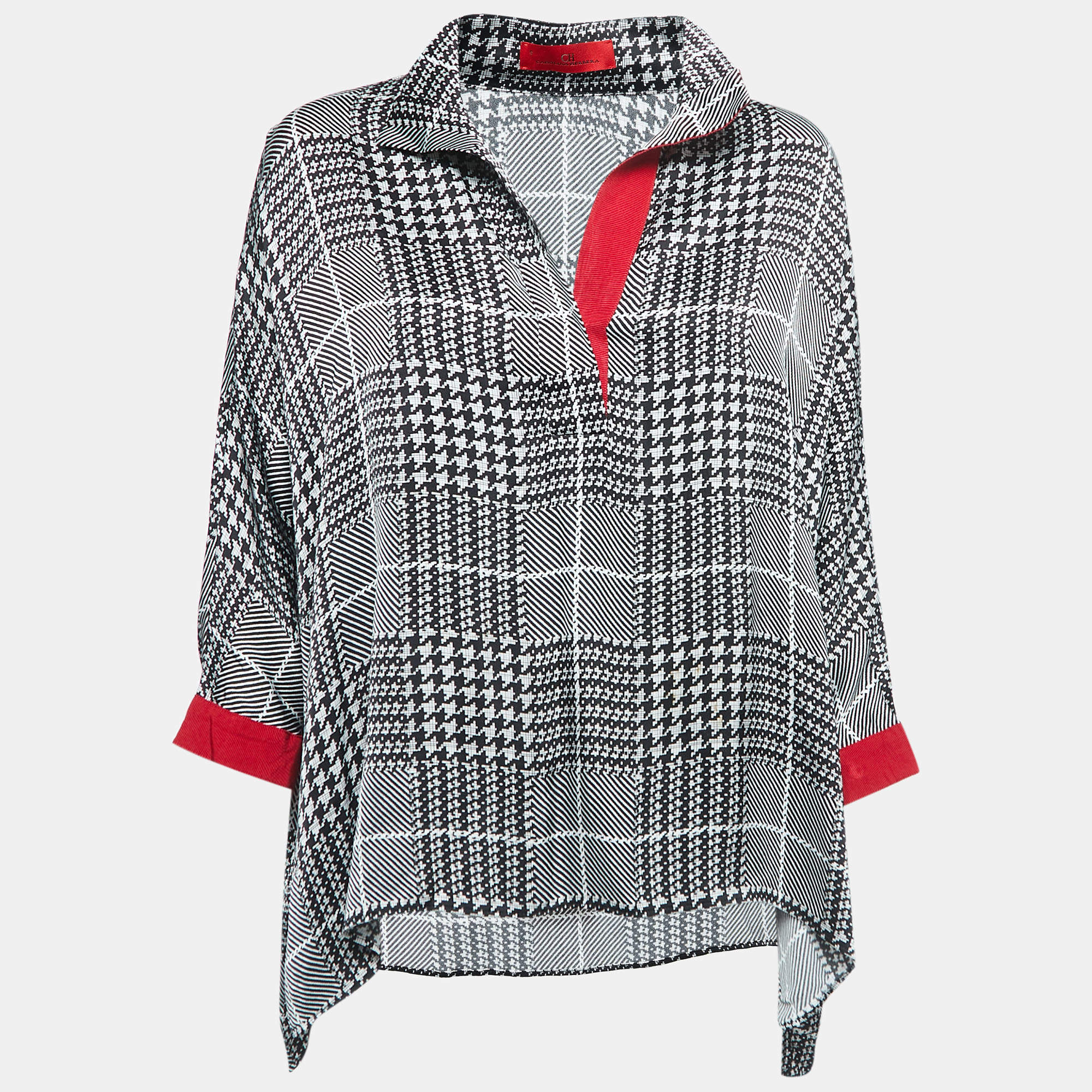 مملوكة مسبقًا CH Carolina Herrera Black Patterned Crepe Shirt Blouse S