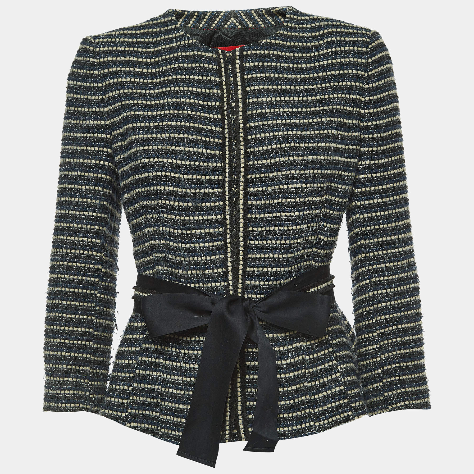 Pre Owned CH Carolina Herrera Navy Blue/Black Tweed Jacket M