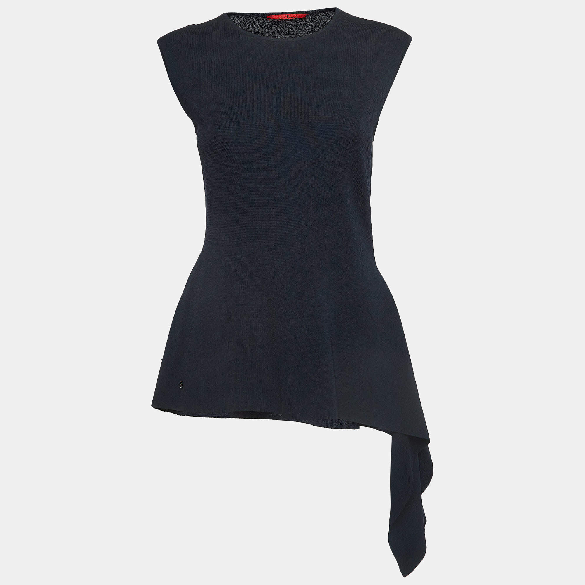 Pre Owned CH Carolina Herrera Navy Blue Knit Asymmetrical Top M