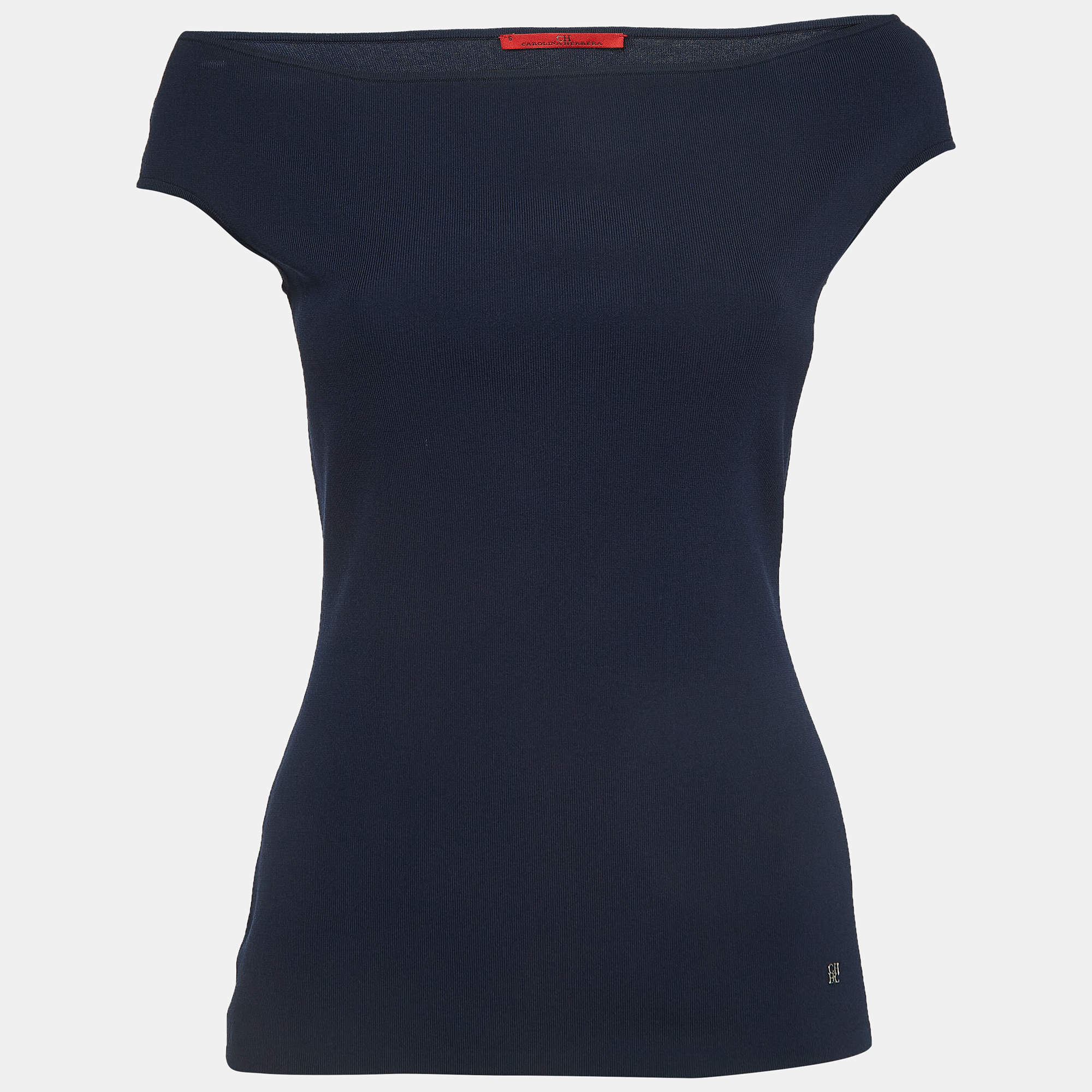 Pre Owned CH Carolina Herrera Navy Blue Knit Sleeveless Top S