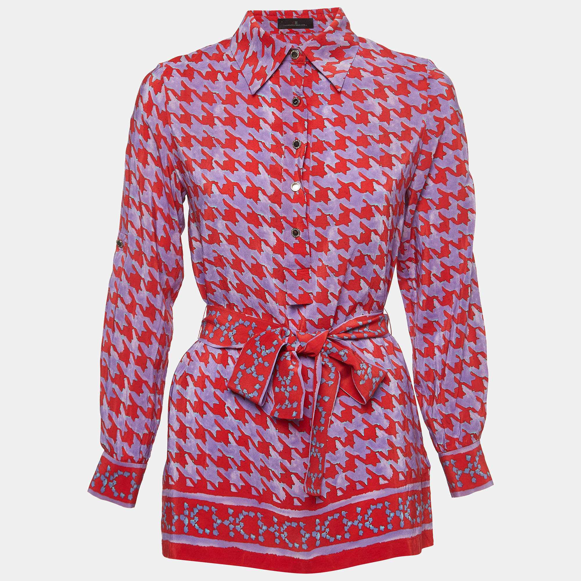 مملوكة مسبقًا CH Carolina Herrera Purple/Red Printed Crepe Belted Top S