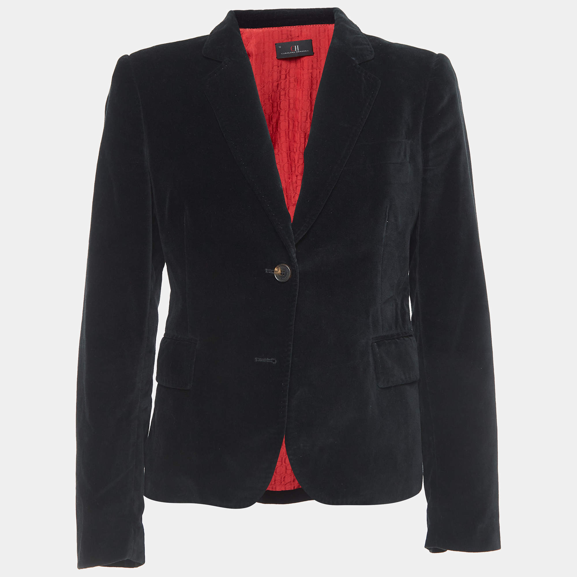 Pre Owned CH Carolina Herrera Black Velvet Single Breasted Blazer L