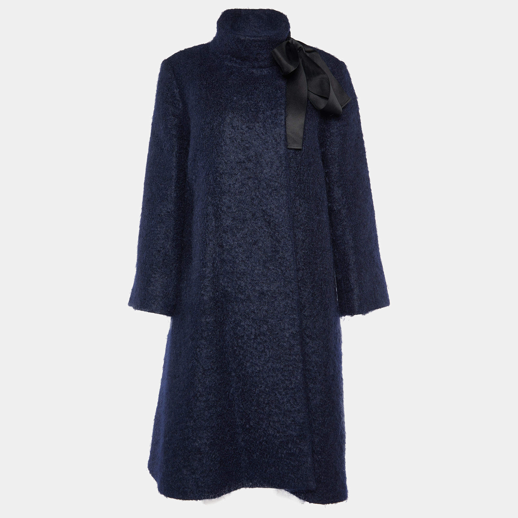 Pre Owned CH Carolina Herrera Navy Blue Wool & Mohair Coat M