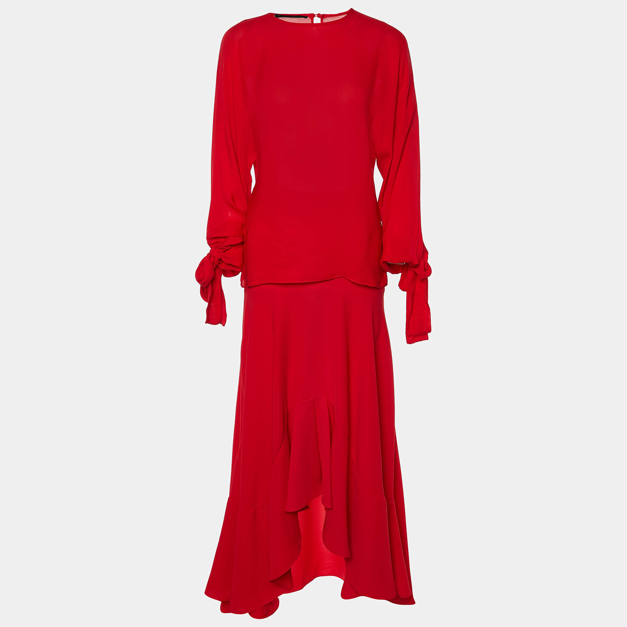 Pre Owned CH Carolina Herrera Red Crepe Top & Skirt Set XS