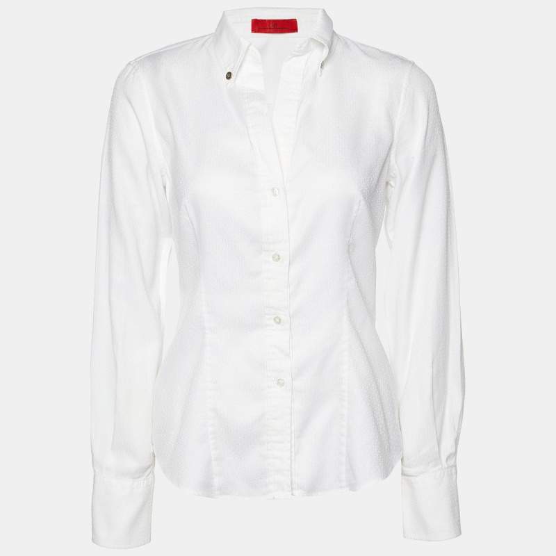 Pre Owned CH Carolina Herrera White Cotton Button Front Shirt M