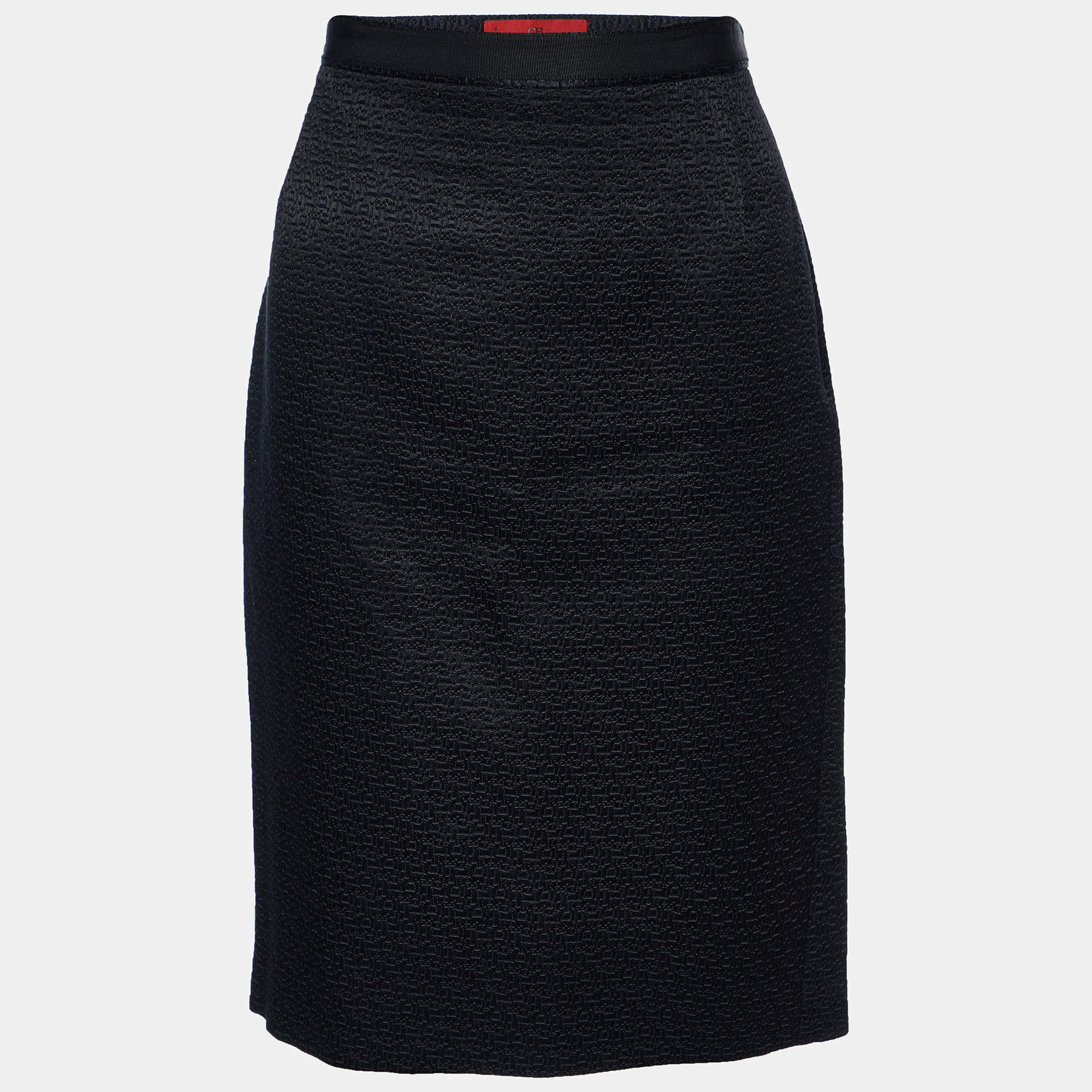 Pre Owned CH Carolina Herrera Black Cotton & Silk Pencil Skirt M