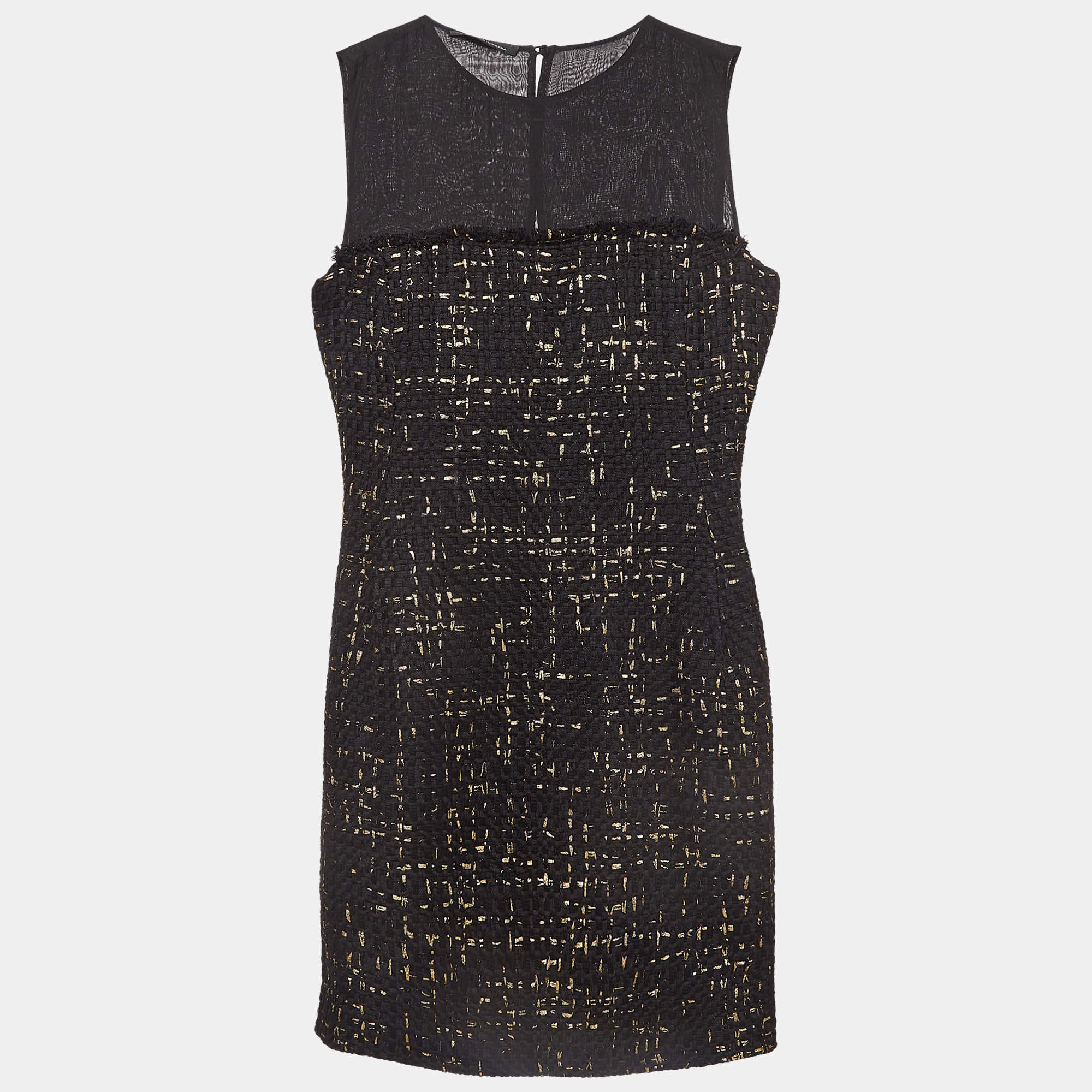 Pre Owned CH Carolina Herrera Black Tweed Sleeveless Mini Dress S