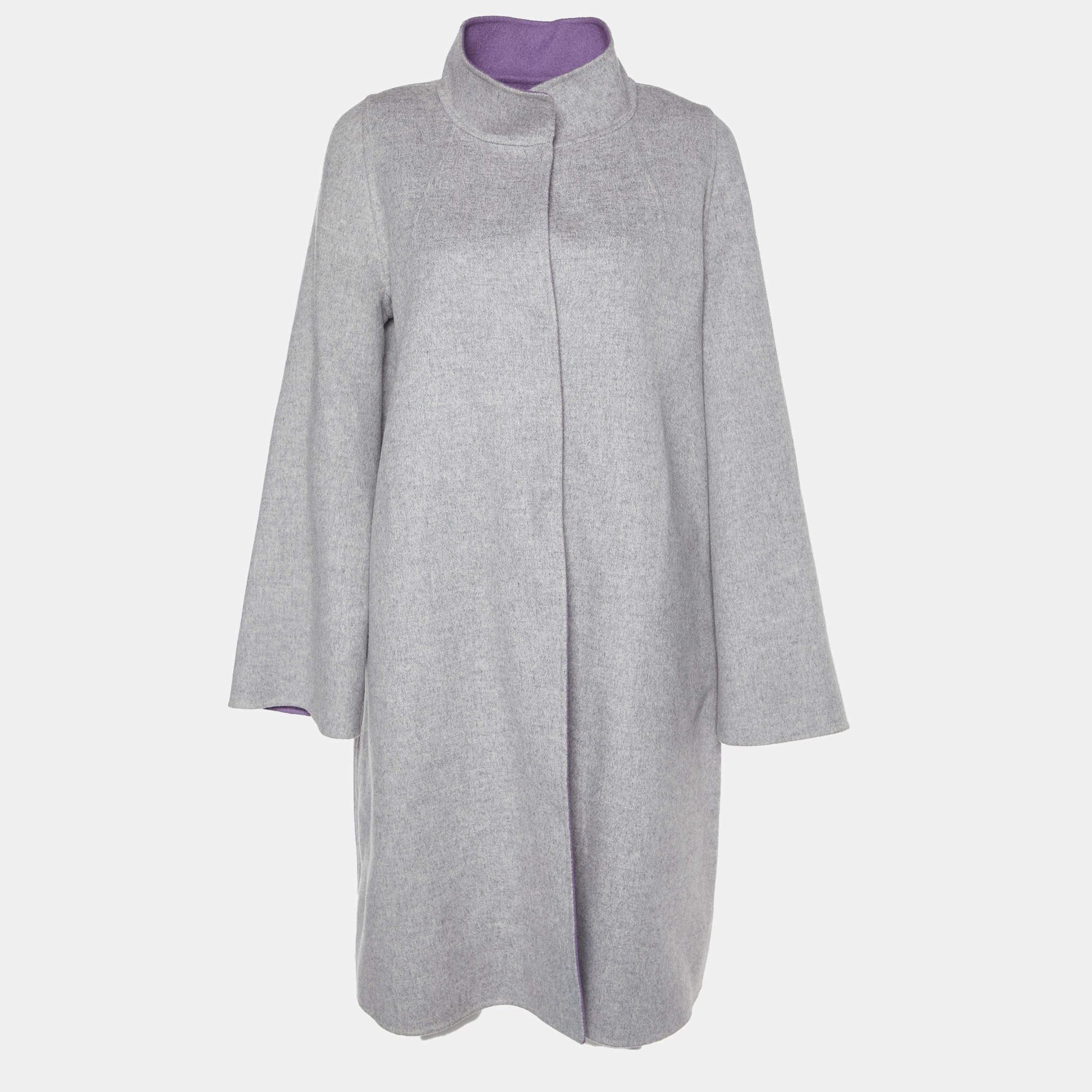 Pre Owned CH Carolina Herrera Grey Wool Mid-Length Coat S