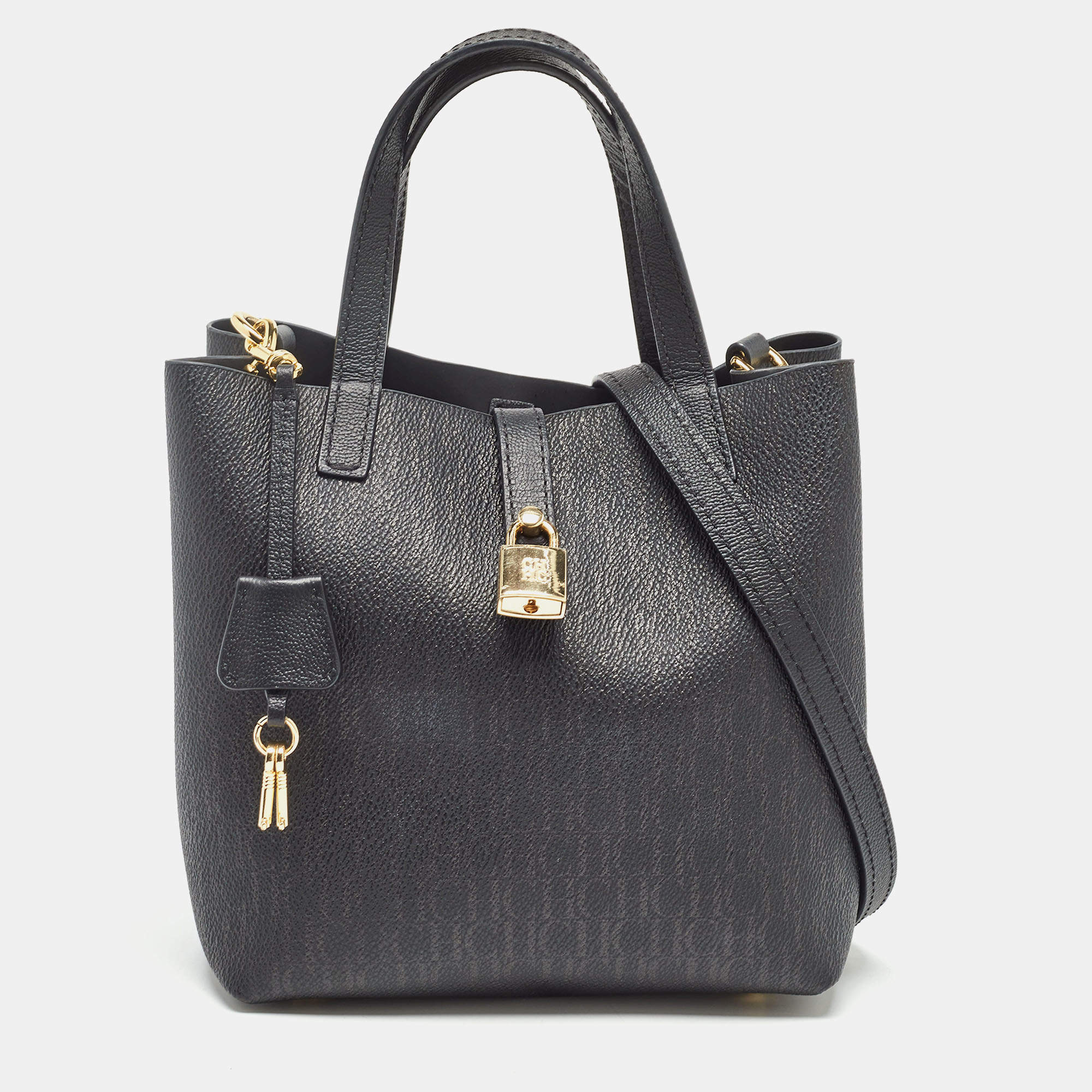 CH Carolina Herrera Black Monogram Coated Canvas Small Matryoshka Locked Tote