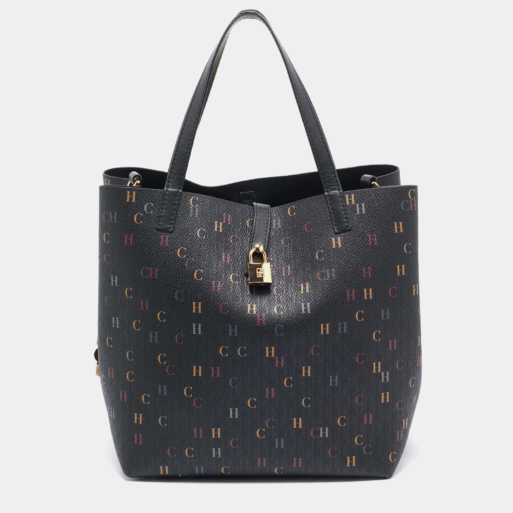 CH Carolina Herrera Black Monogram Coated Canvas Medium Matryoshka Locked Tote